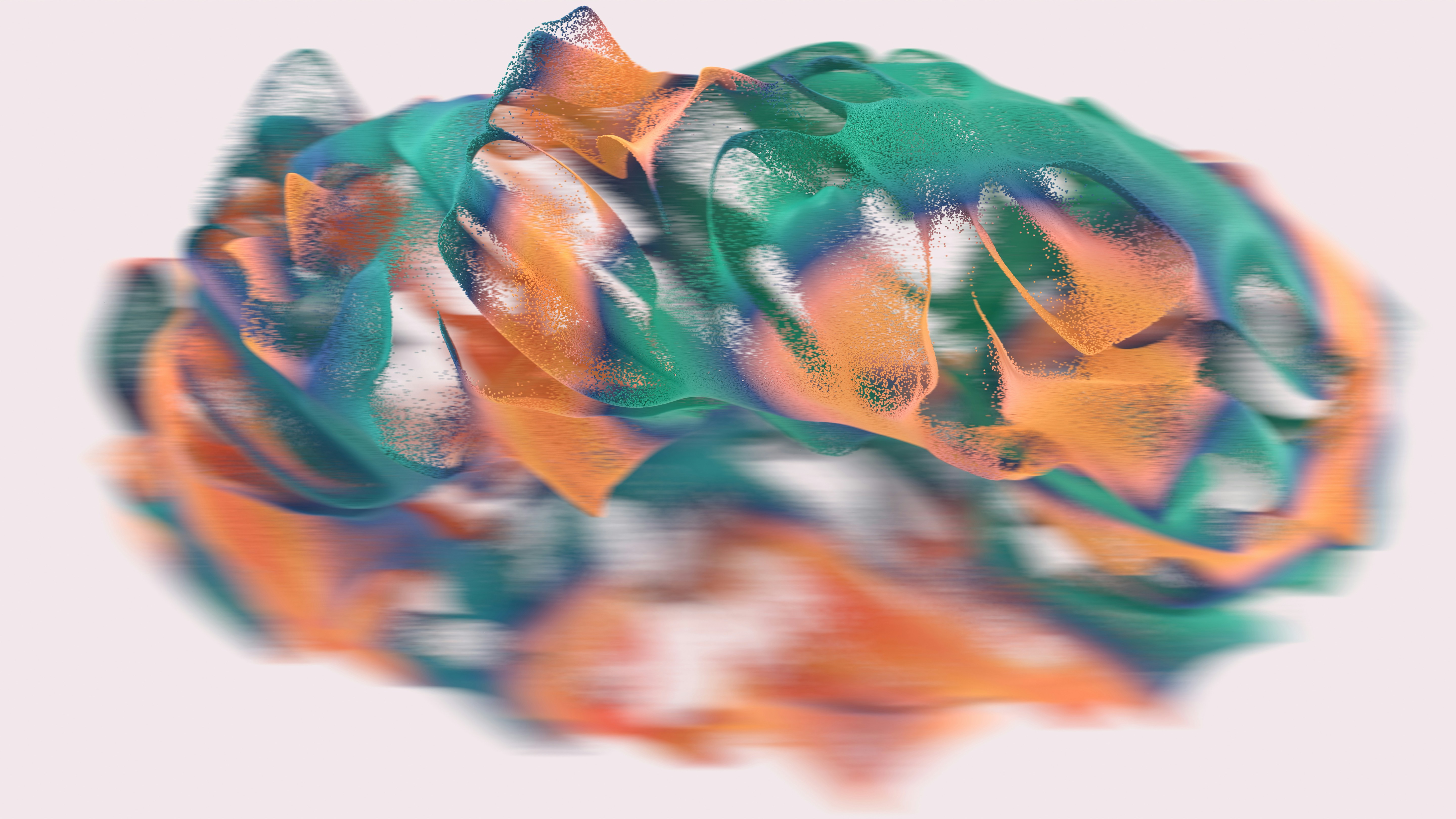 Vibrant abstract crumpled form in orange and teal.