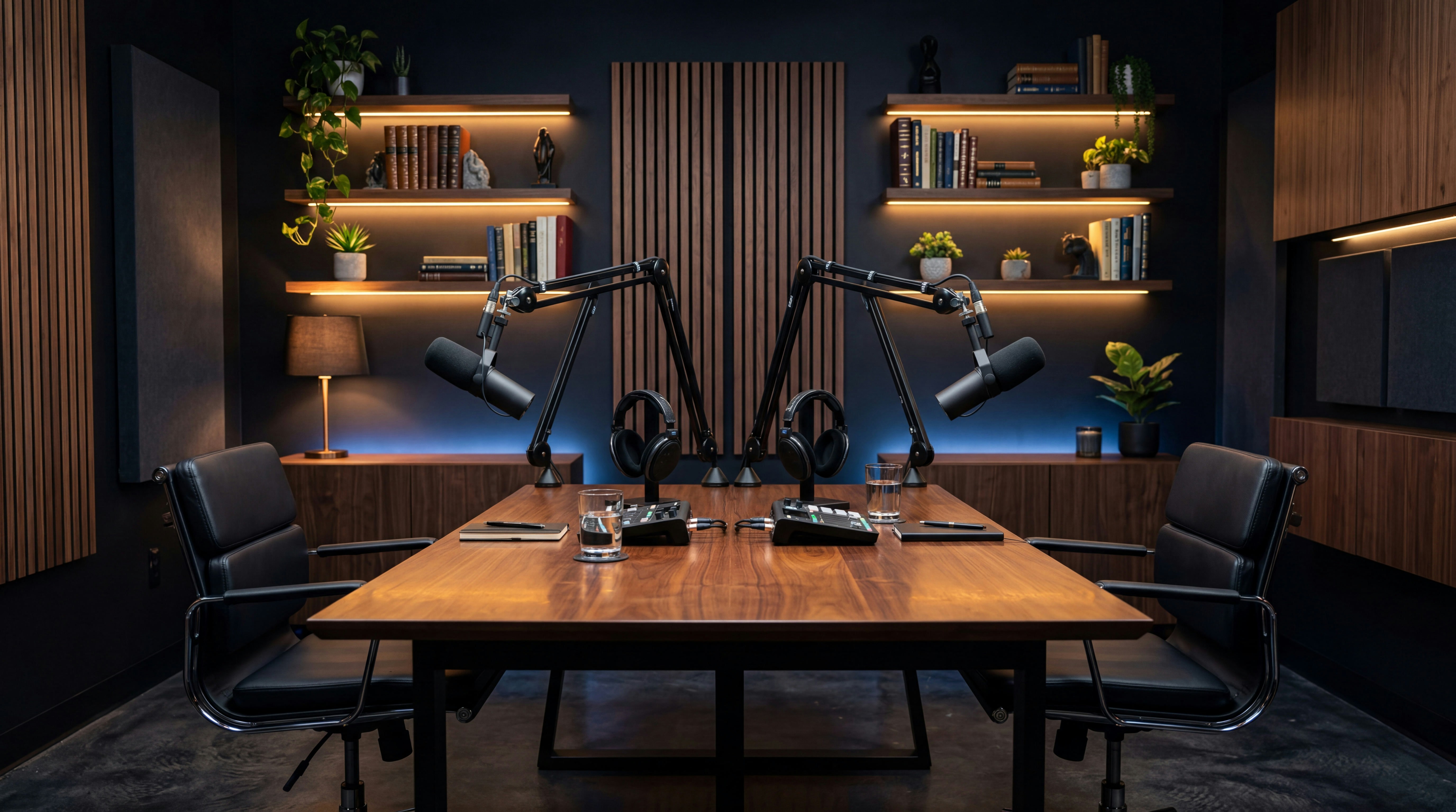 Podcast studio with microphones