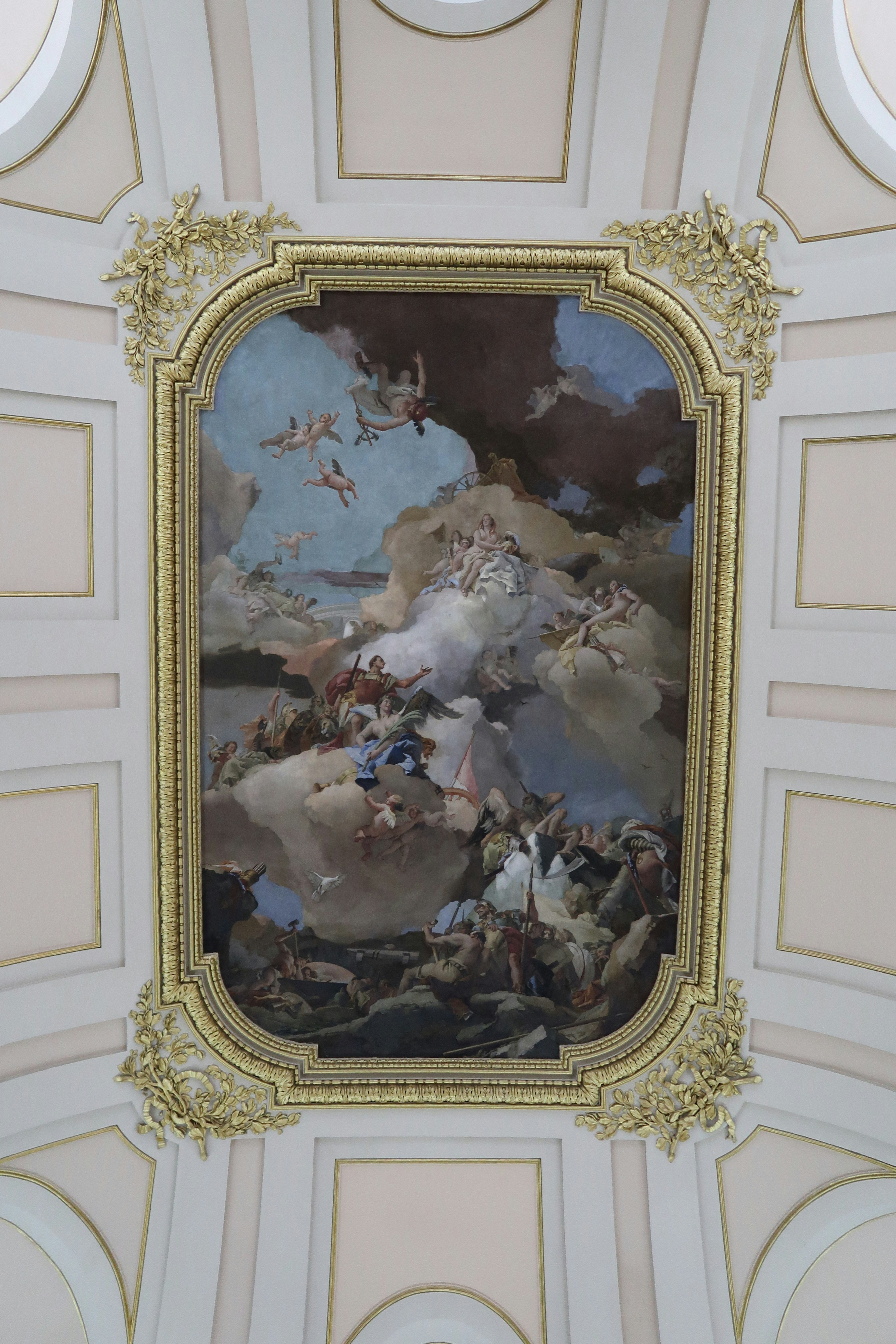 Ornate ceiling painting depicting mythological figures and clouds