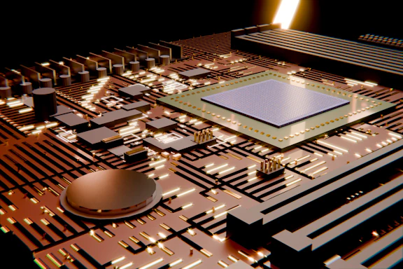 Electronic circuit board with a central processor and glowing components