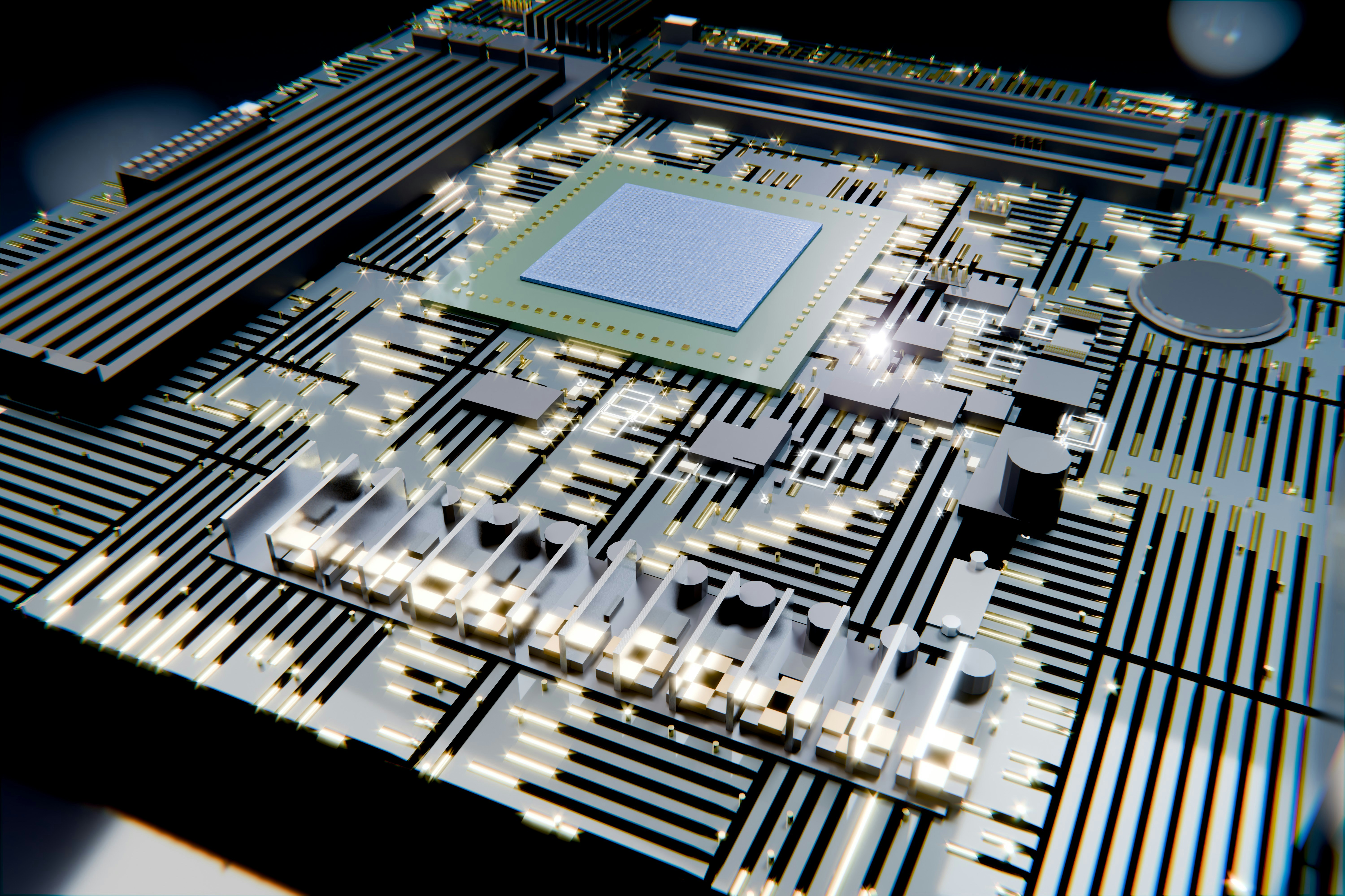 Computer motherboard with a central processing unit.