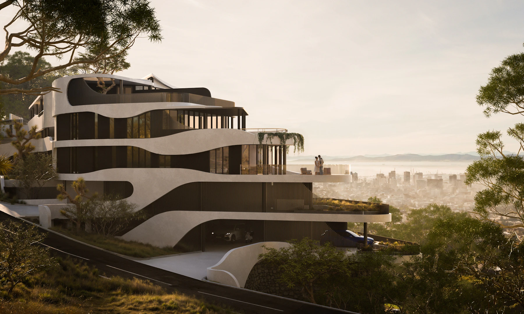 Curved contemporary home on a hillside