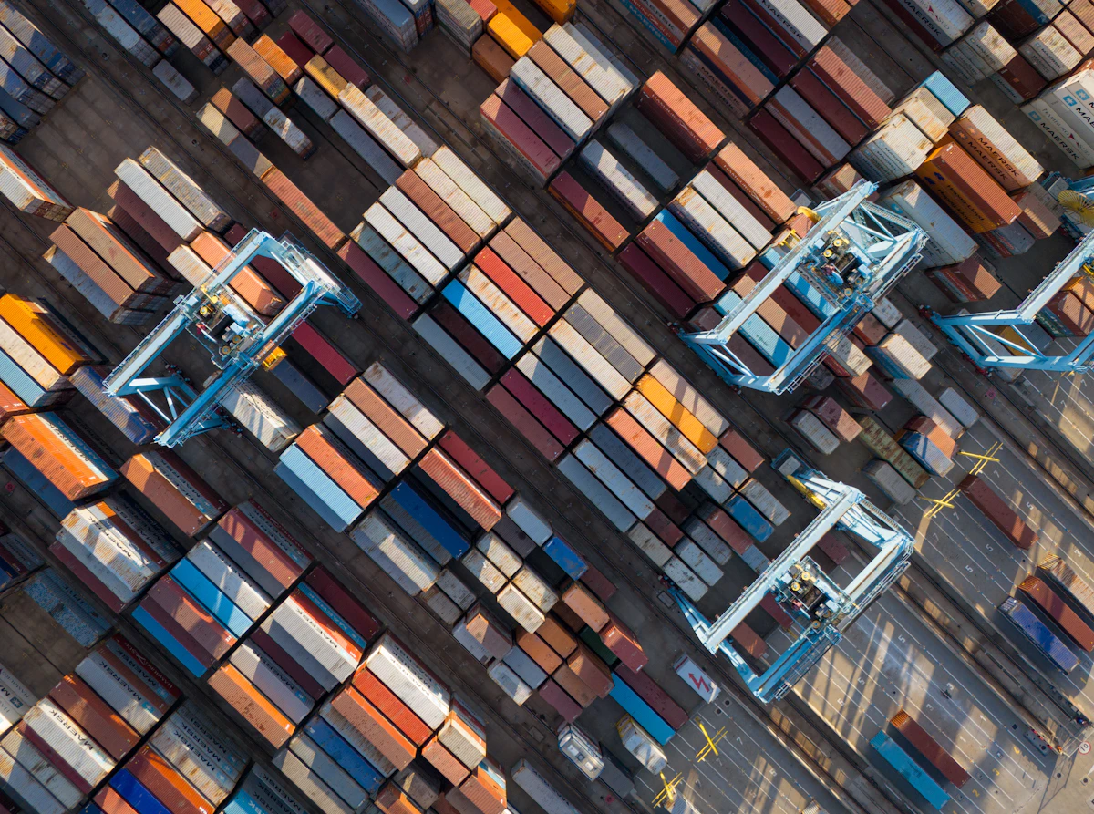 Containers at a terminal from above