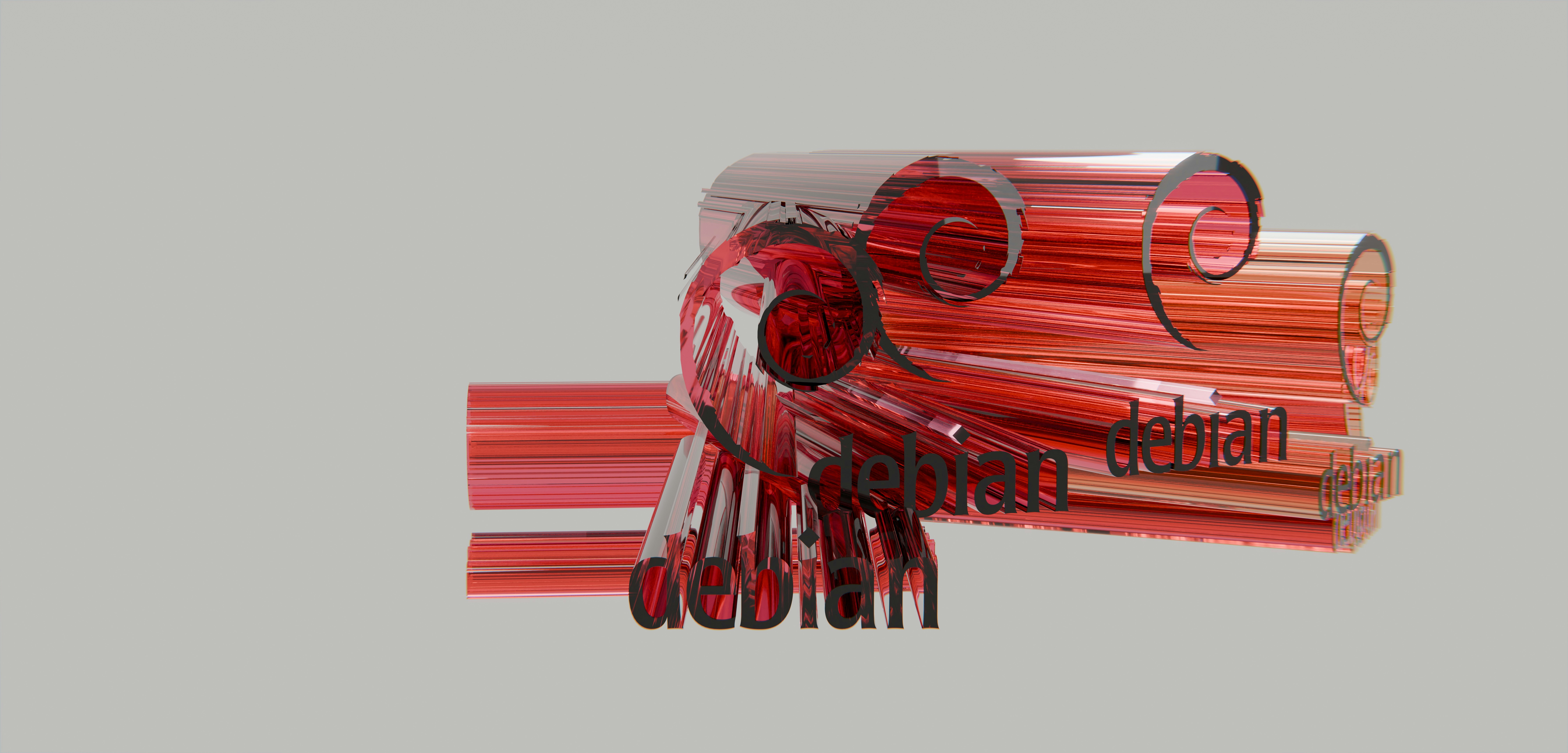 Abstract arrangement of red translucent tubes on a grey background.