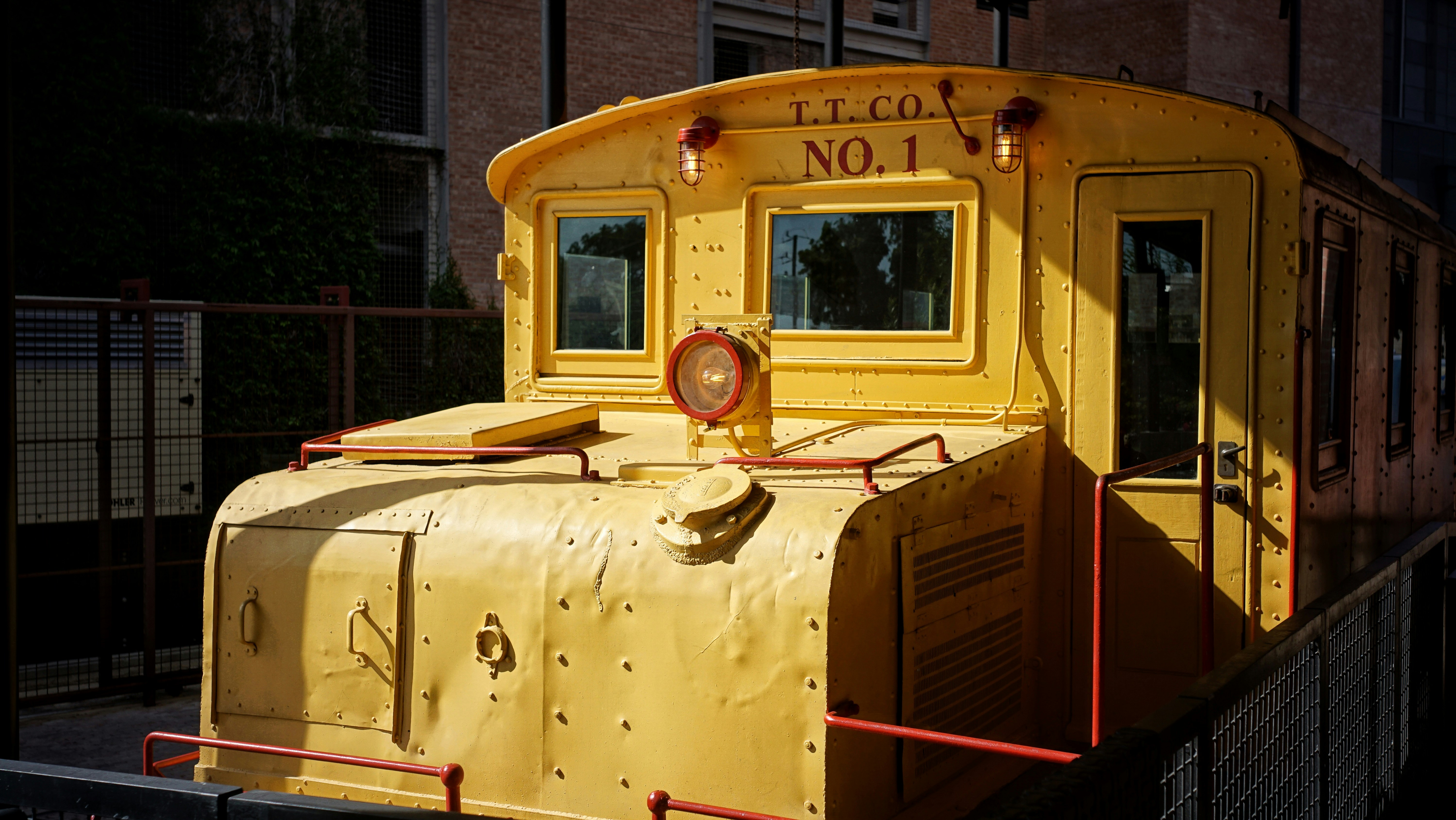 A bright yellow train engine with "no. 1".