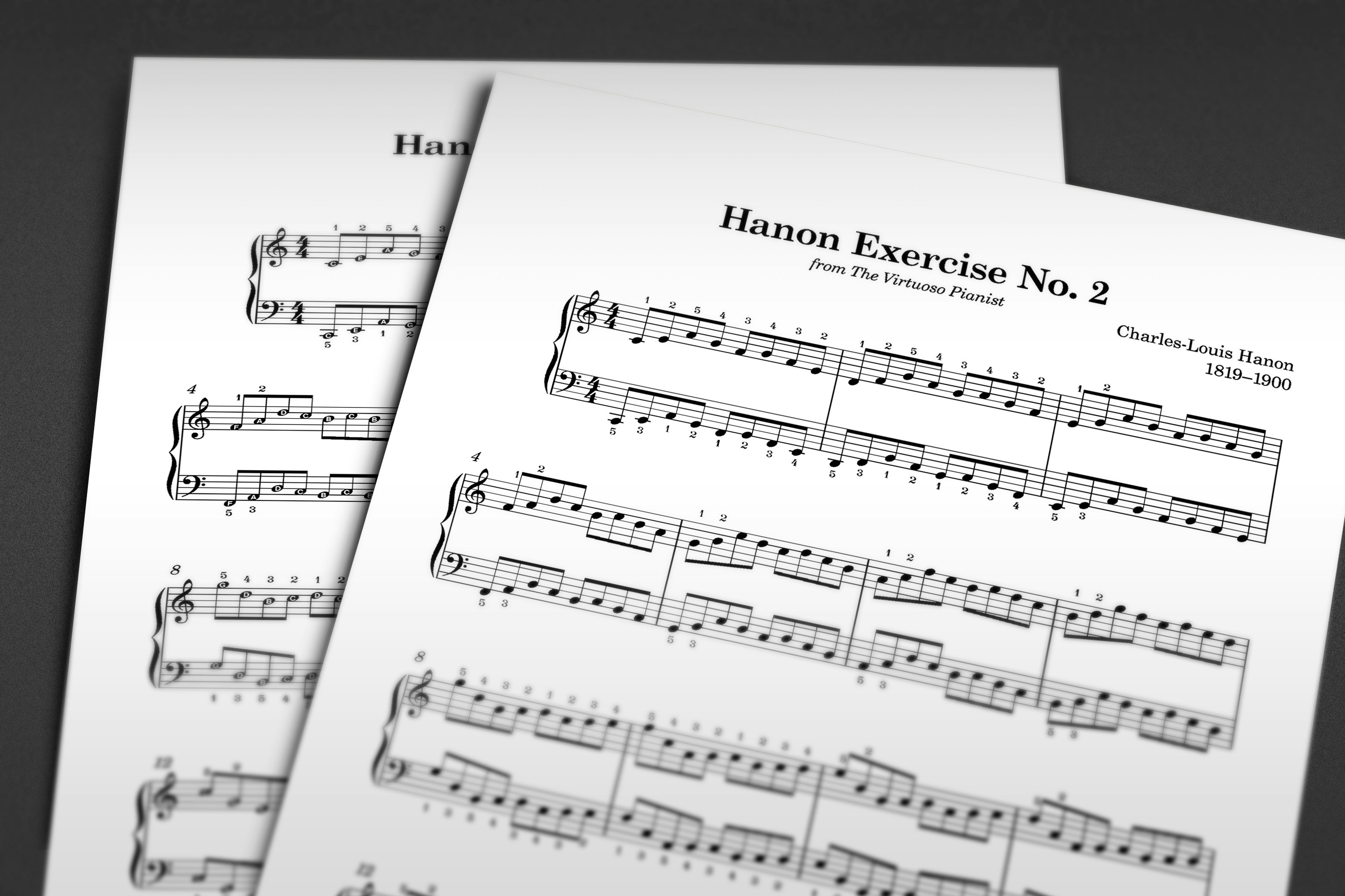 Two sheets of hanon musical exercise notation.