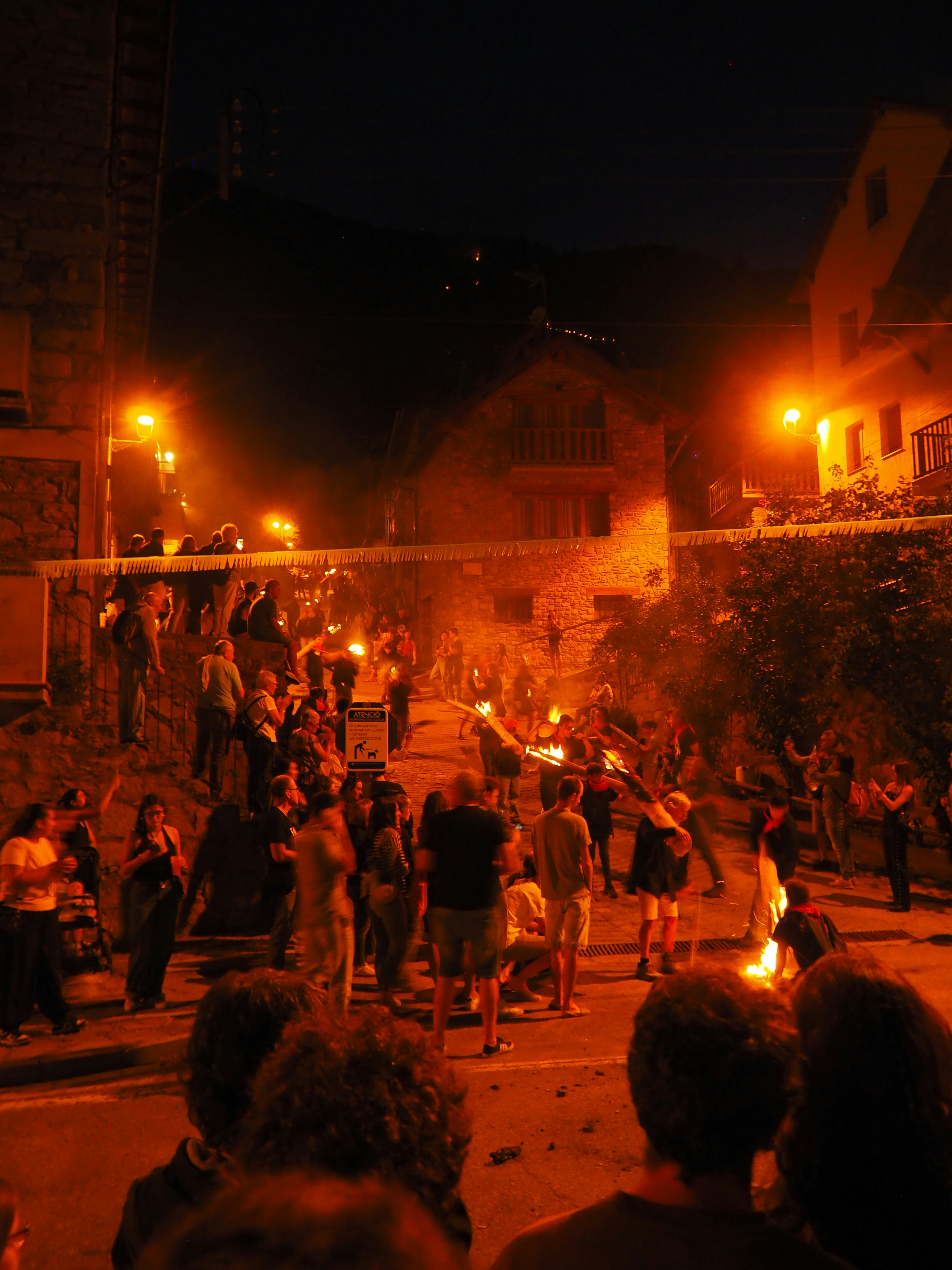 Torches illuminating a night festival in isil, spain