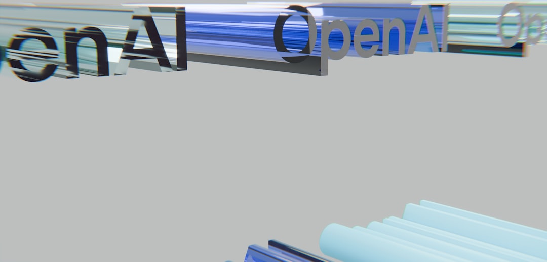 Repeating 3D 'openai' text in blue and gray.