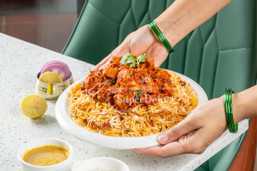 Chicken biryani served fresh