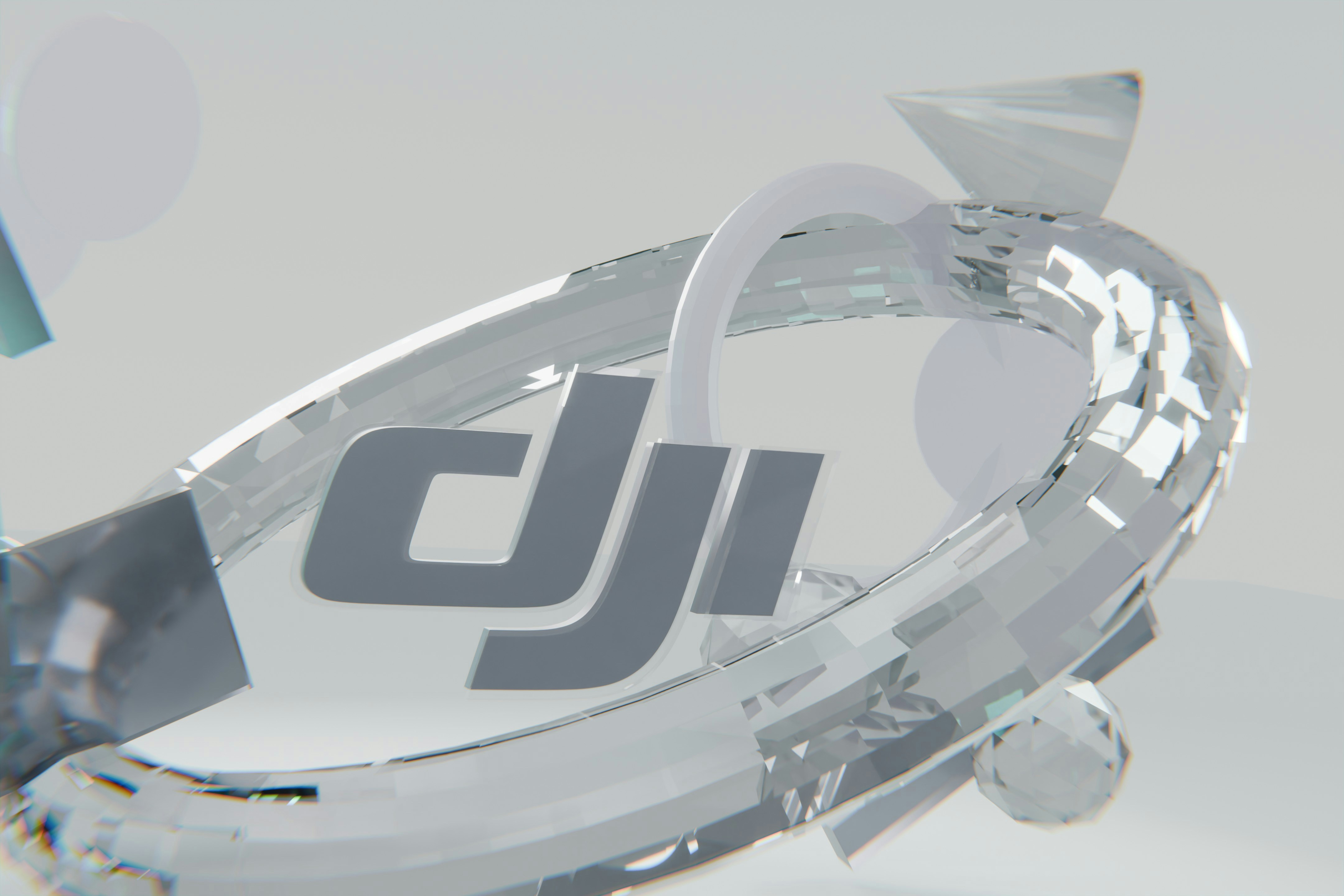 Dji logo centered in a shiny, transparent ring