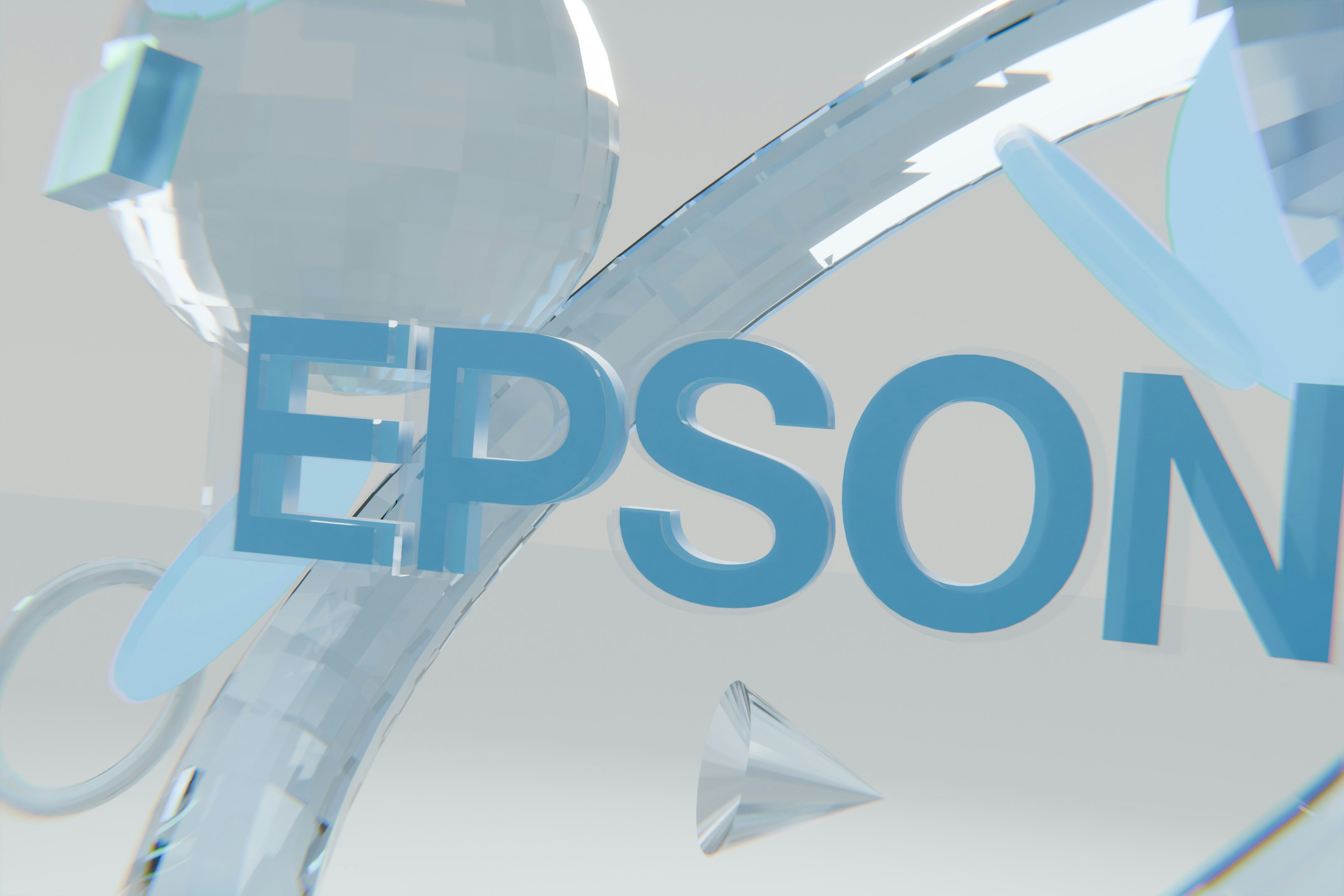 Blue epson logo with abstract transparent shapes.