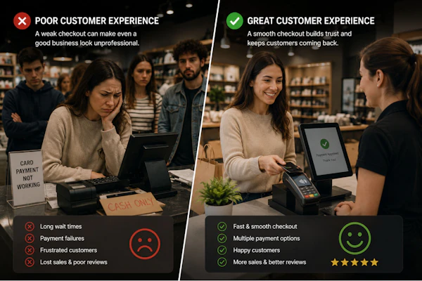 Frustrated customer at an unprofessional checkout