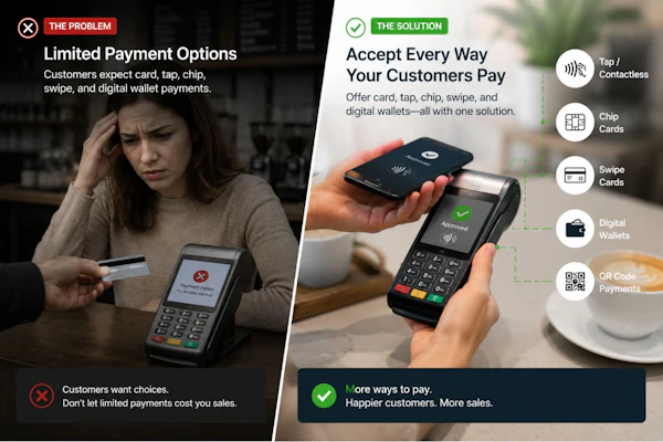 Customer paying with a card using multiple payment options