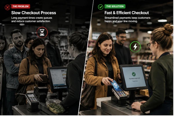 Slow checkout queue at a store counter
