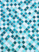 A pattern of blue, teal, and white square mosaic tiles