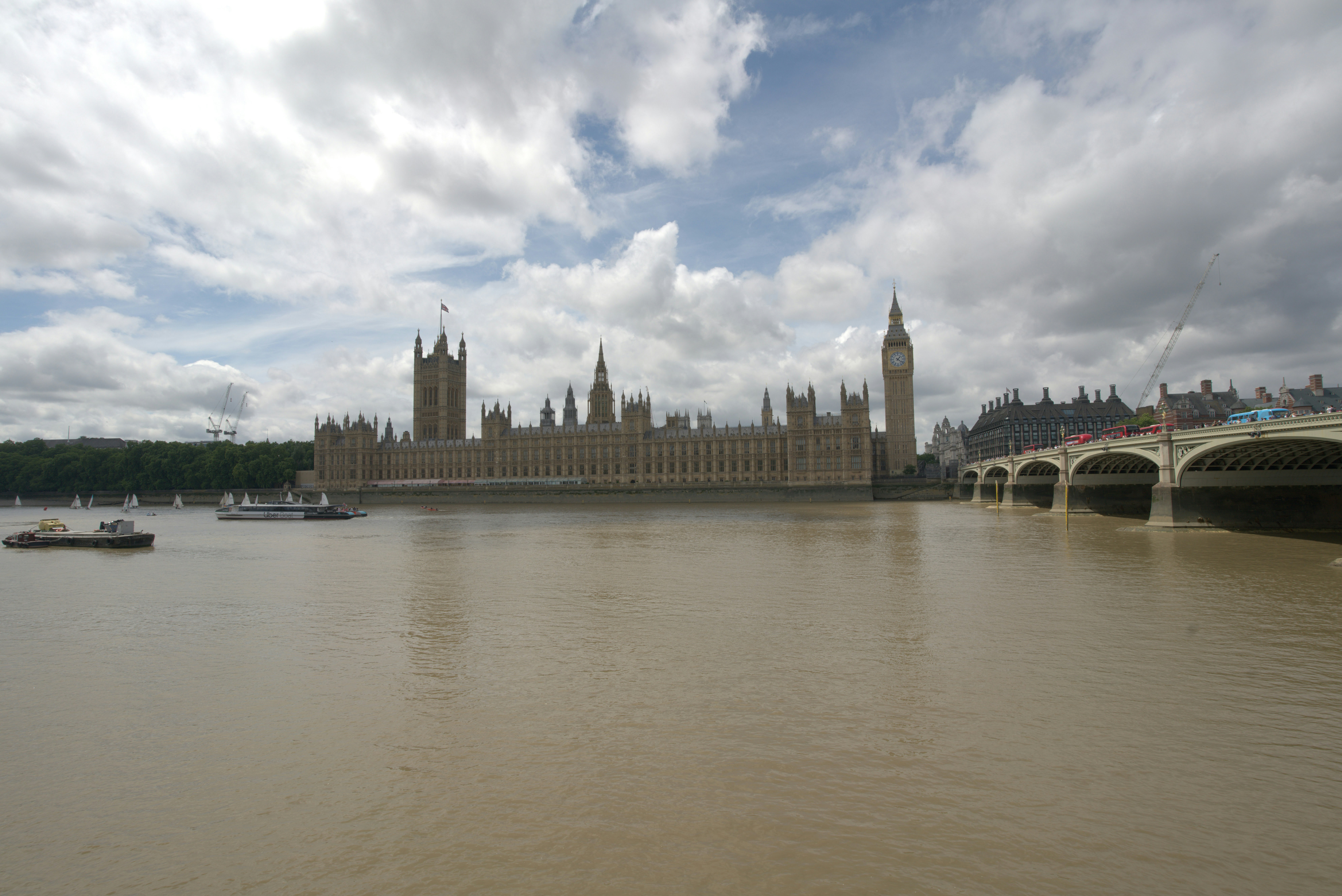 London's parliament, big ben, and westminster bridge over the thames.