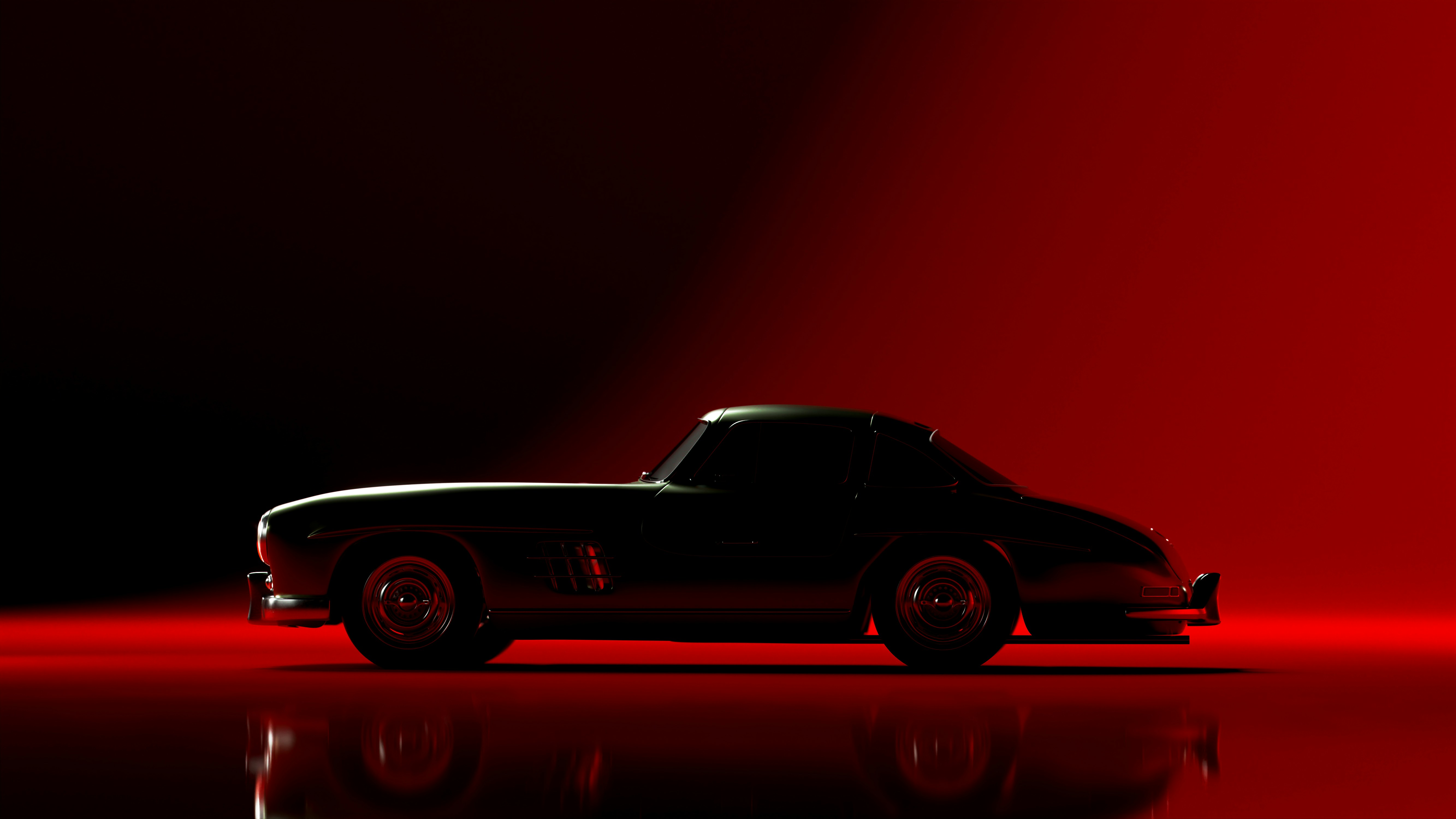 Classic car silhouette against a vibrant red background