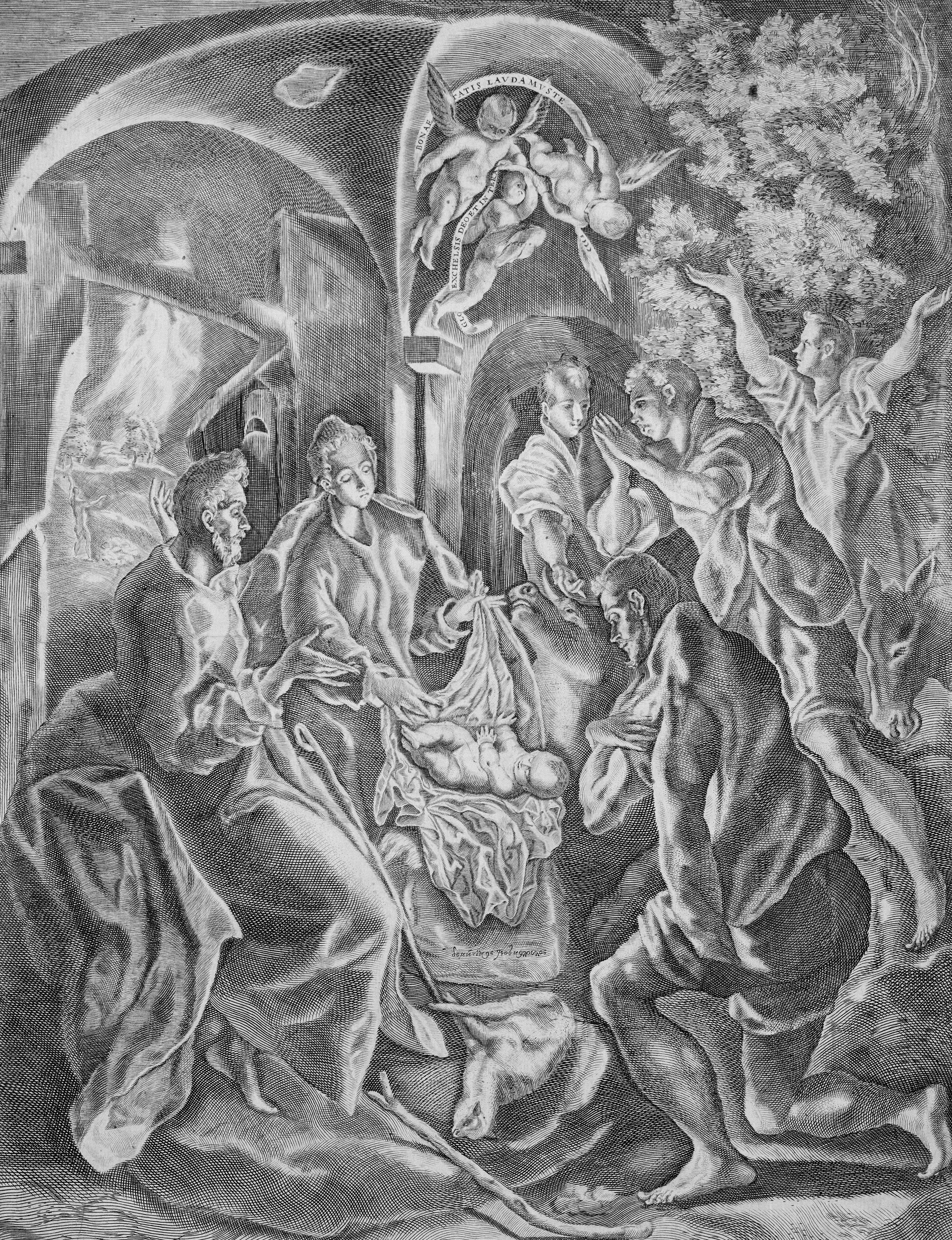 Title: The adoration of the shepherds,Artist: Diego de Astor (Spanish, active early 17th century),Artist: After El Greco (Domenikos Theotokopoulos) (Greek, Iráklion (Candia) 1541–1614 Toledo),Date: 1605,Medium: Engraving,Dimensions: sheet: 18 1/2 x 13 5/8 in. (47 x 34.6 cm),Classification: Prints,Credit Line: A. Hyatt Mayor Purchase Fund, Marjorie Phelps Starr Bequest, 1978,Object Number: 1978.545.1,Curatorial Department: Drawings and Prints. http://www.metmuseum.org/art/collection/search/360003