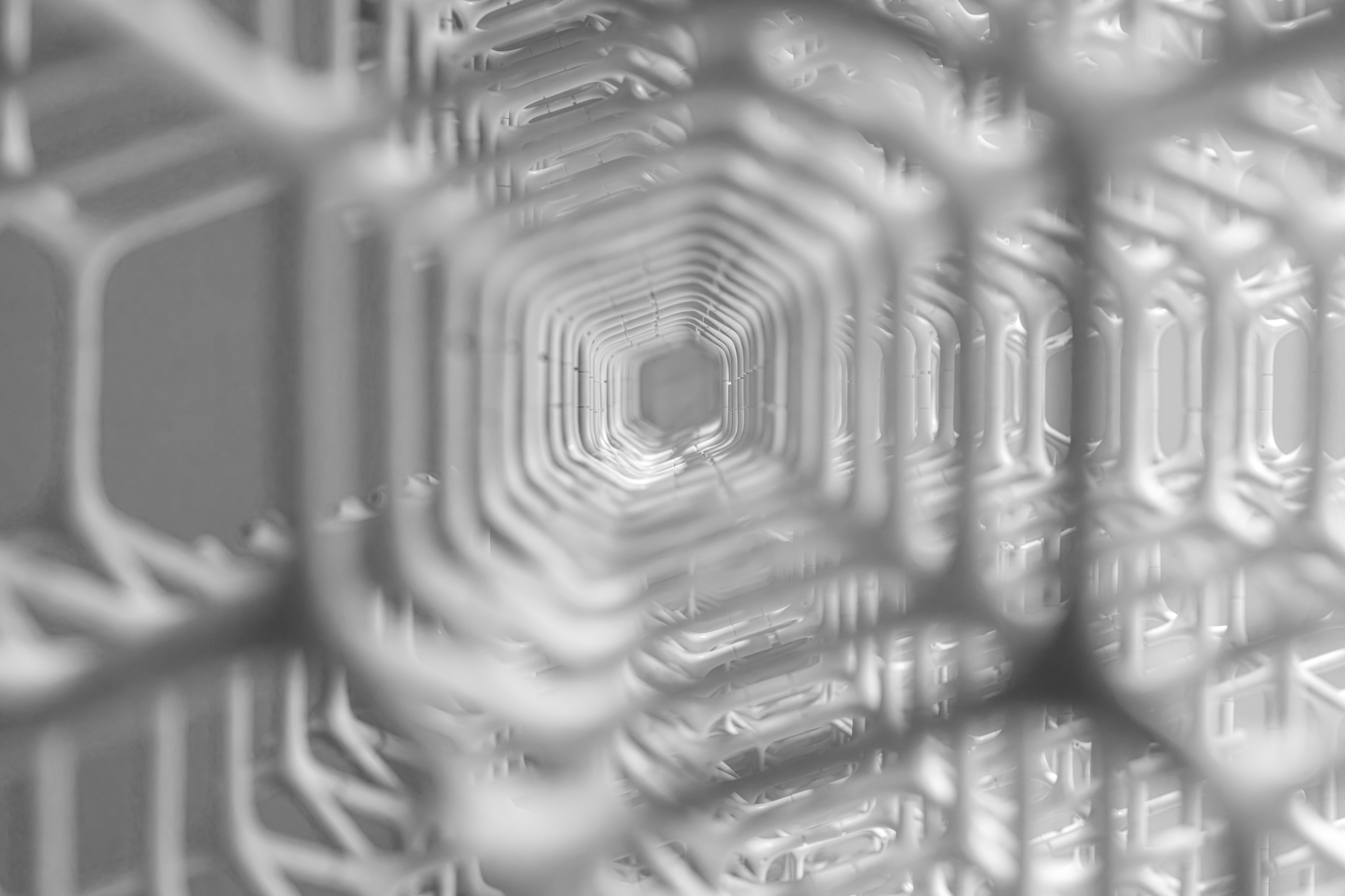 Abstract Hexagonal Tunnel Pattern In Grayscale 4K Wallpaper #2397