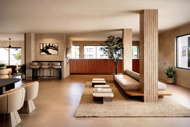 Warm Timber Arrival Hall — commercial reception interior design