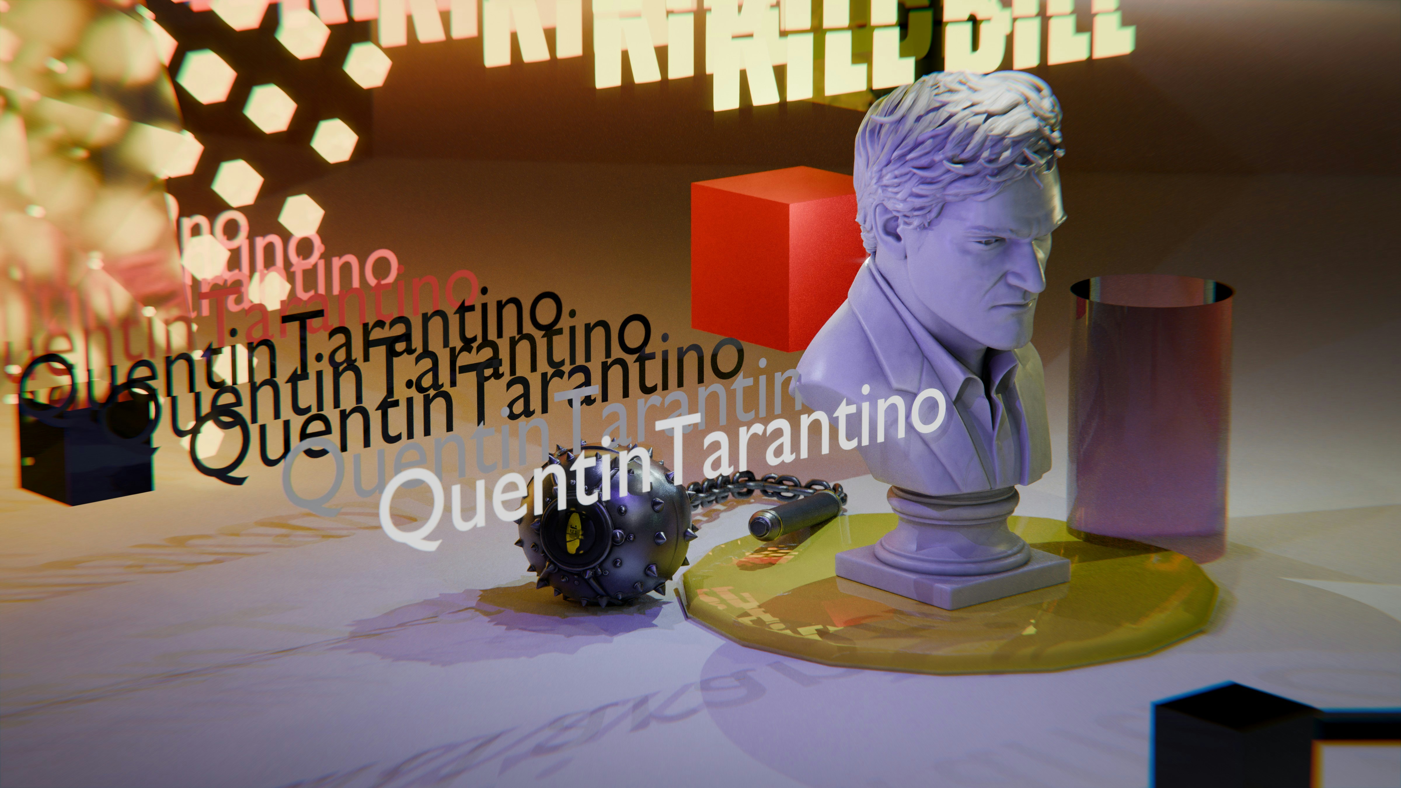 Quentin tarantino bust with his name and 