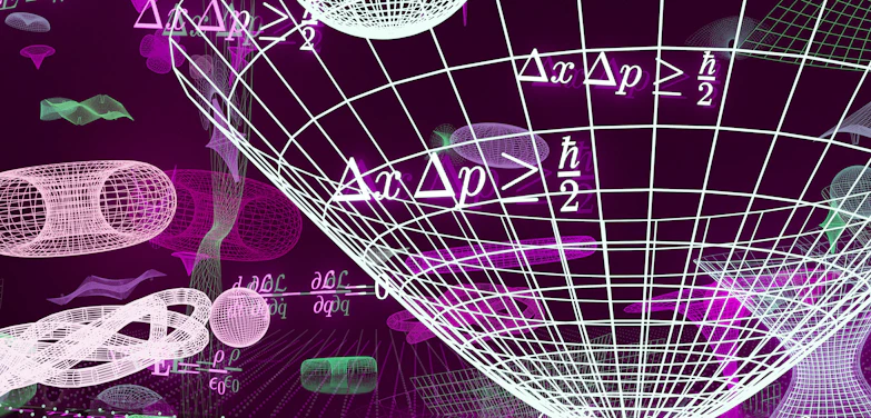 Abstract representation of physics equations and geometric shapes