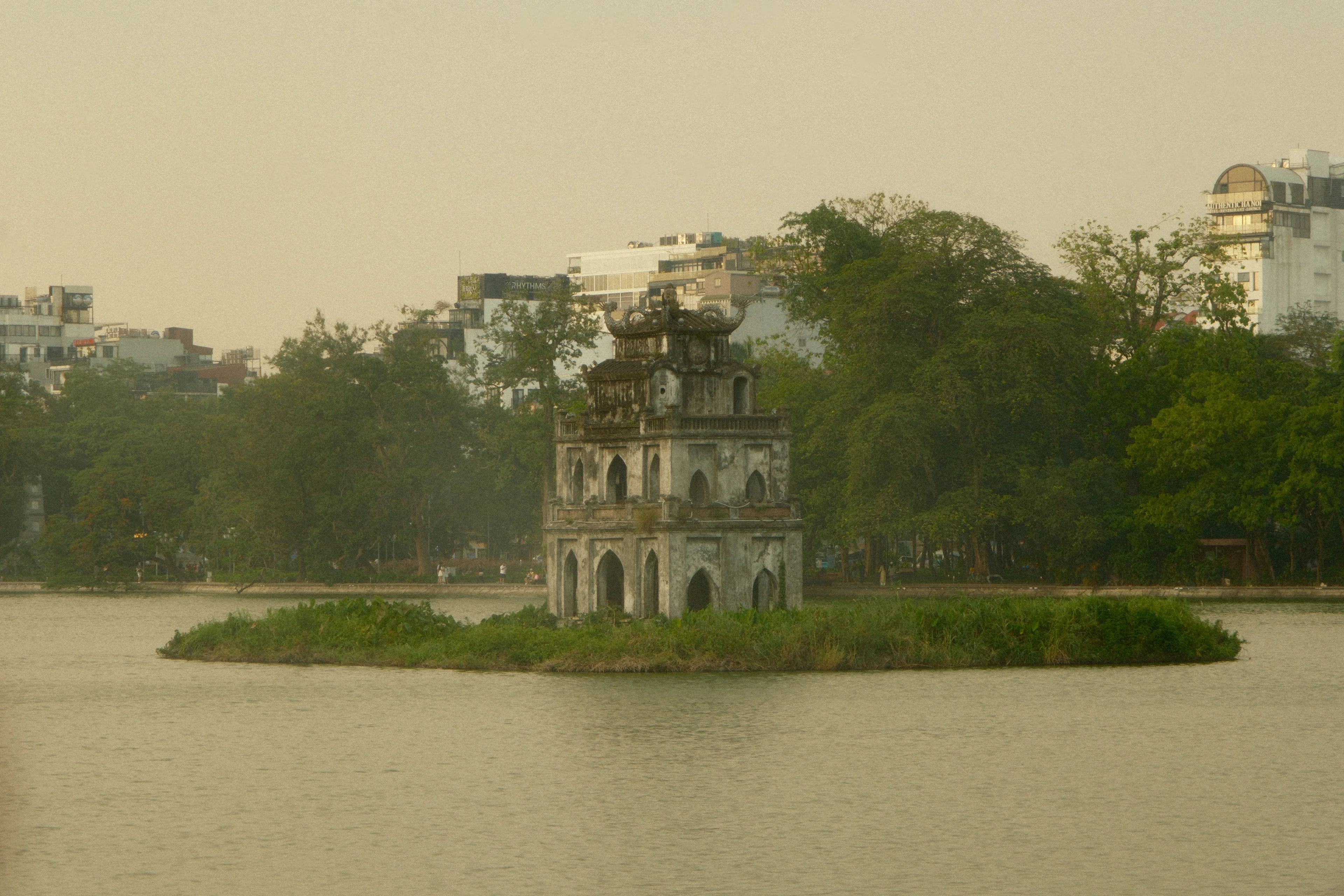 Turtle Tower on its small island in Hoan Kiem Lake, Hanoi