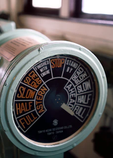 Ship's engine order telegraph set to slow ahead
