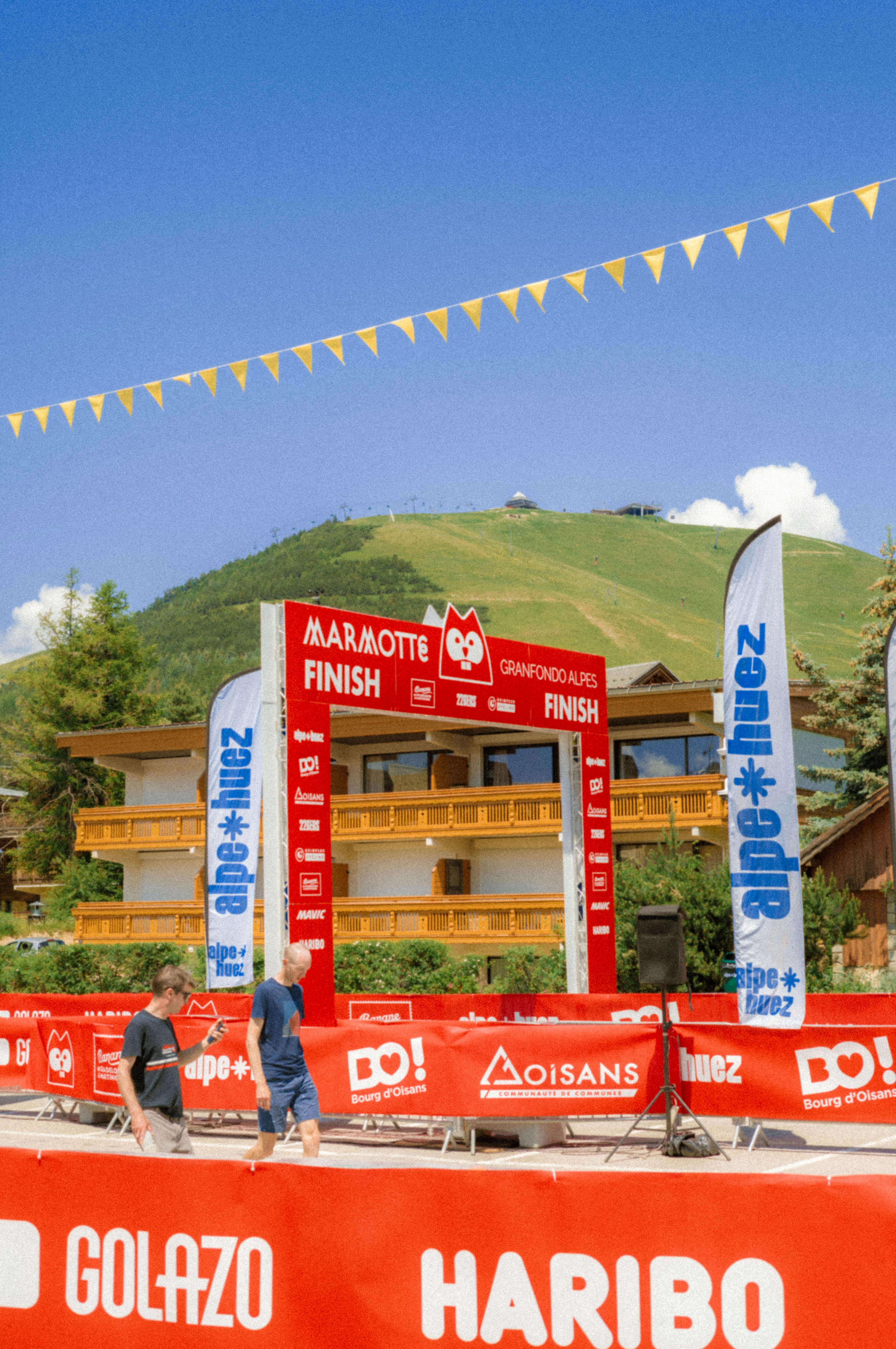 Marmotte finish line archway and event banners