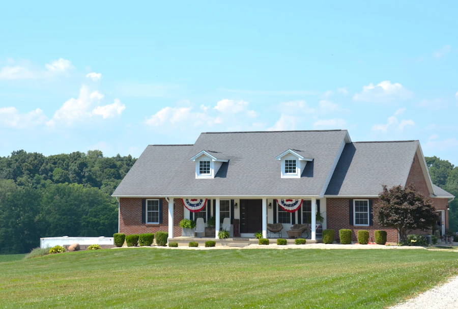 Brick single-storey house with a covered front porch and a green front lawn — the Rome men's home.