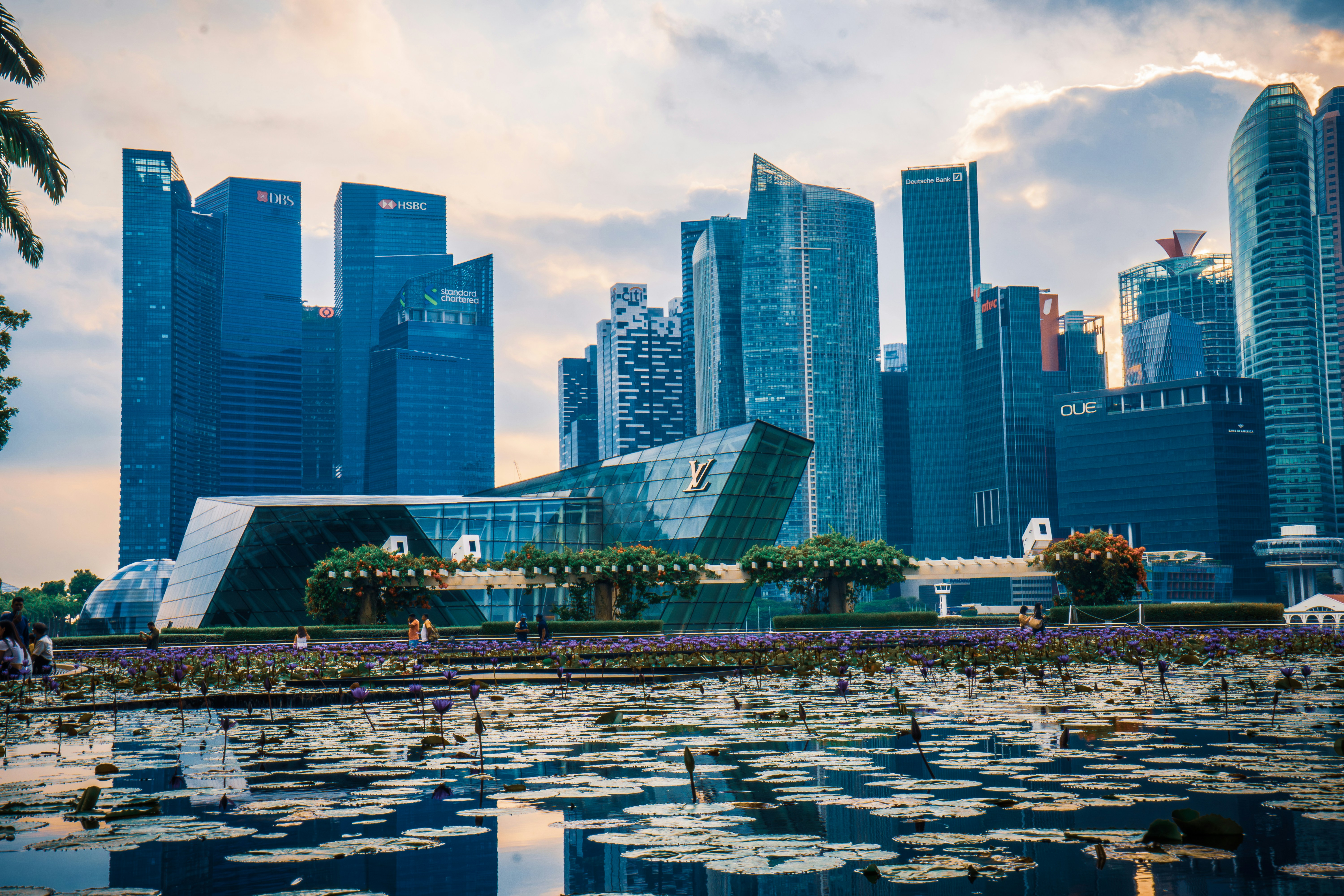 Singapore skyline financial district modern architecture evening