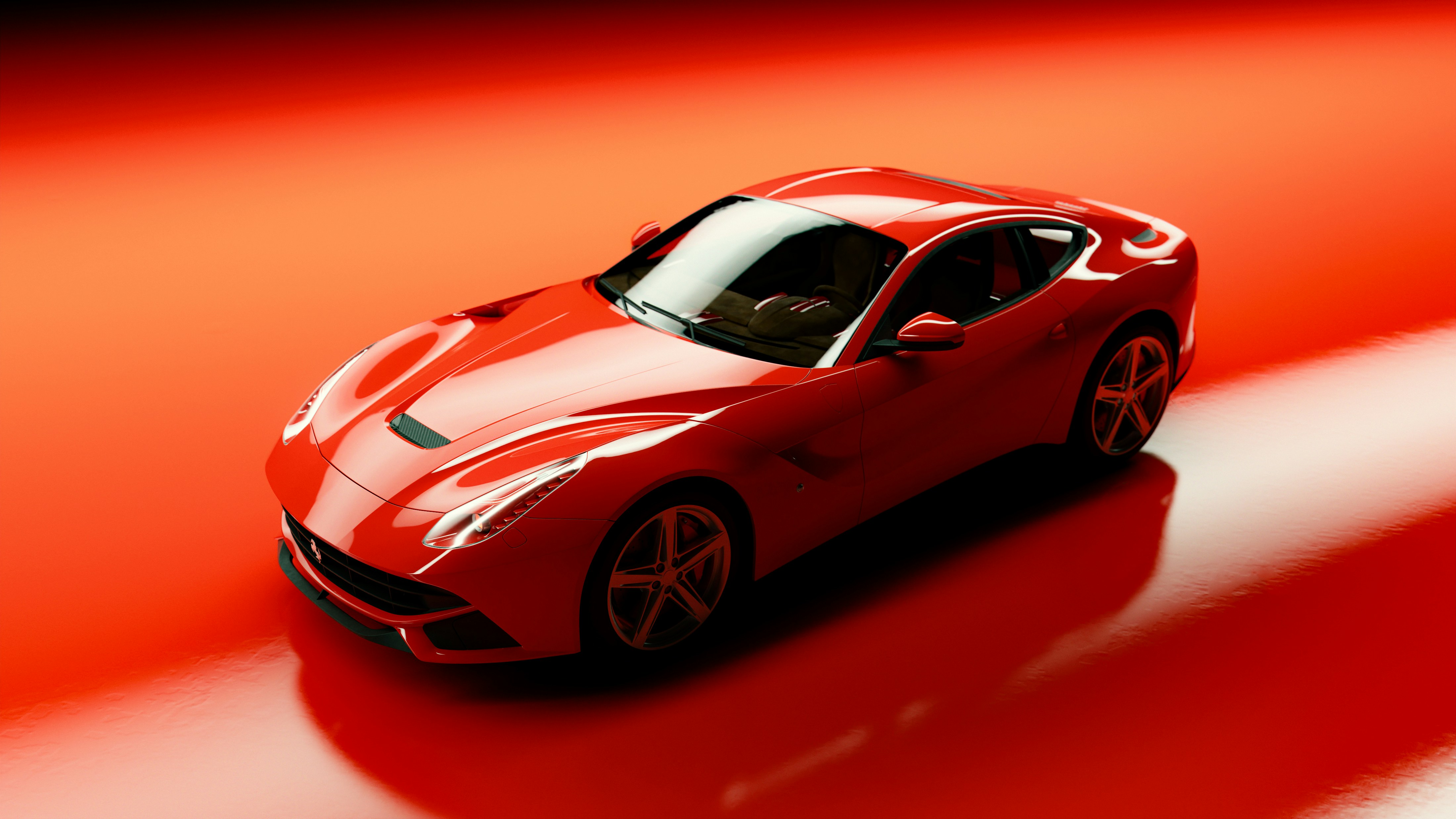 Rendered red sports car with reflective surface