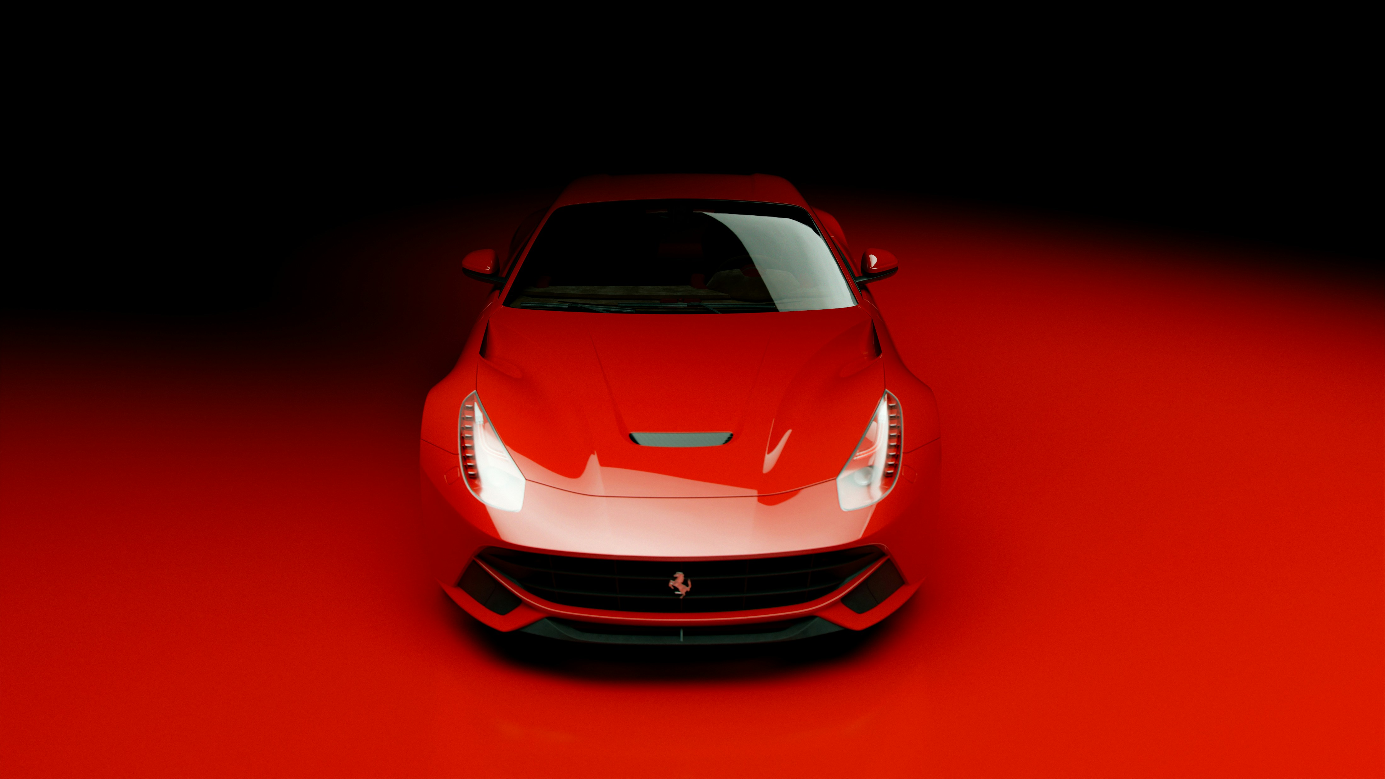 Red sports car render with glowing headlights