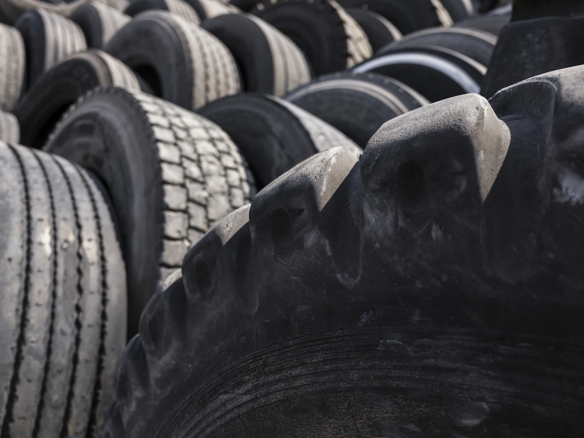Industrial tire waste in storage yard