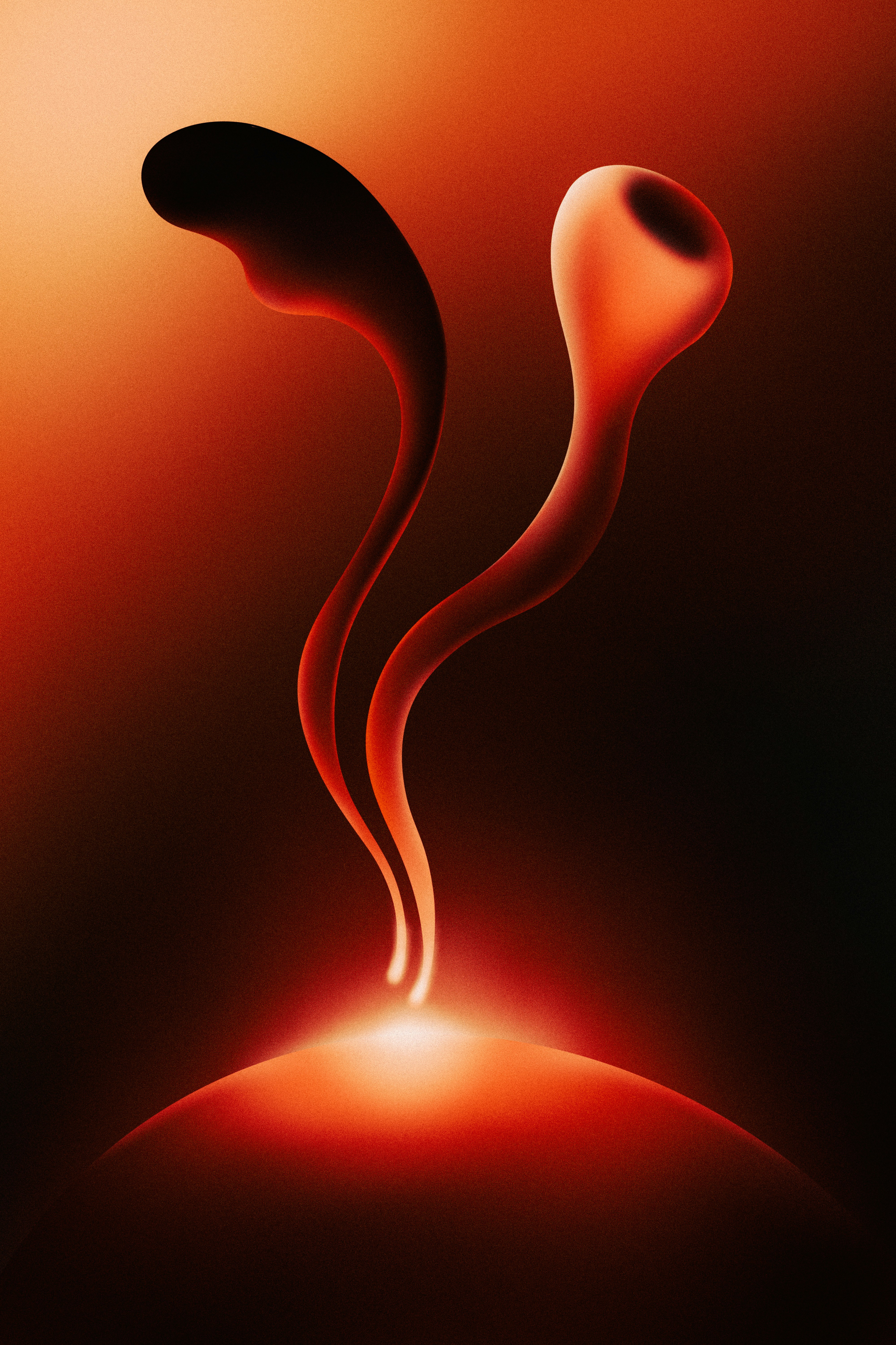 Abstract 2d illustration with glowing red organic shapes