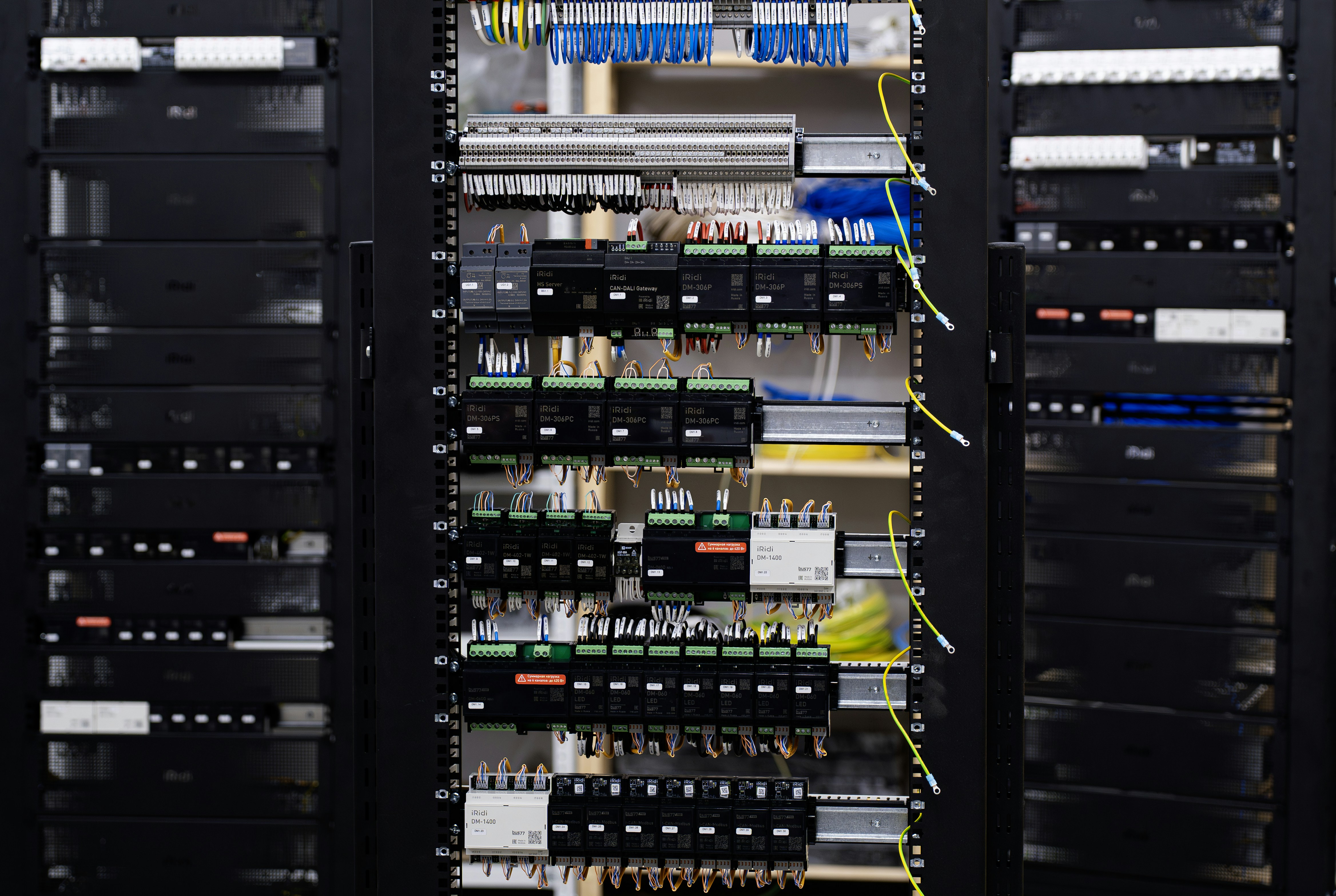 industrial electrical substation with high voltage transformers outside data center