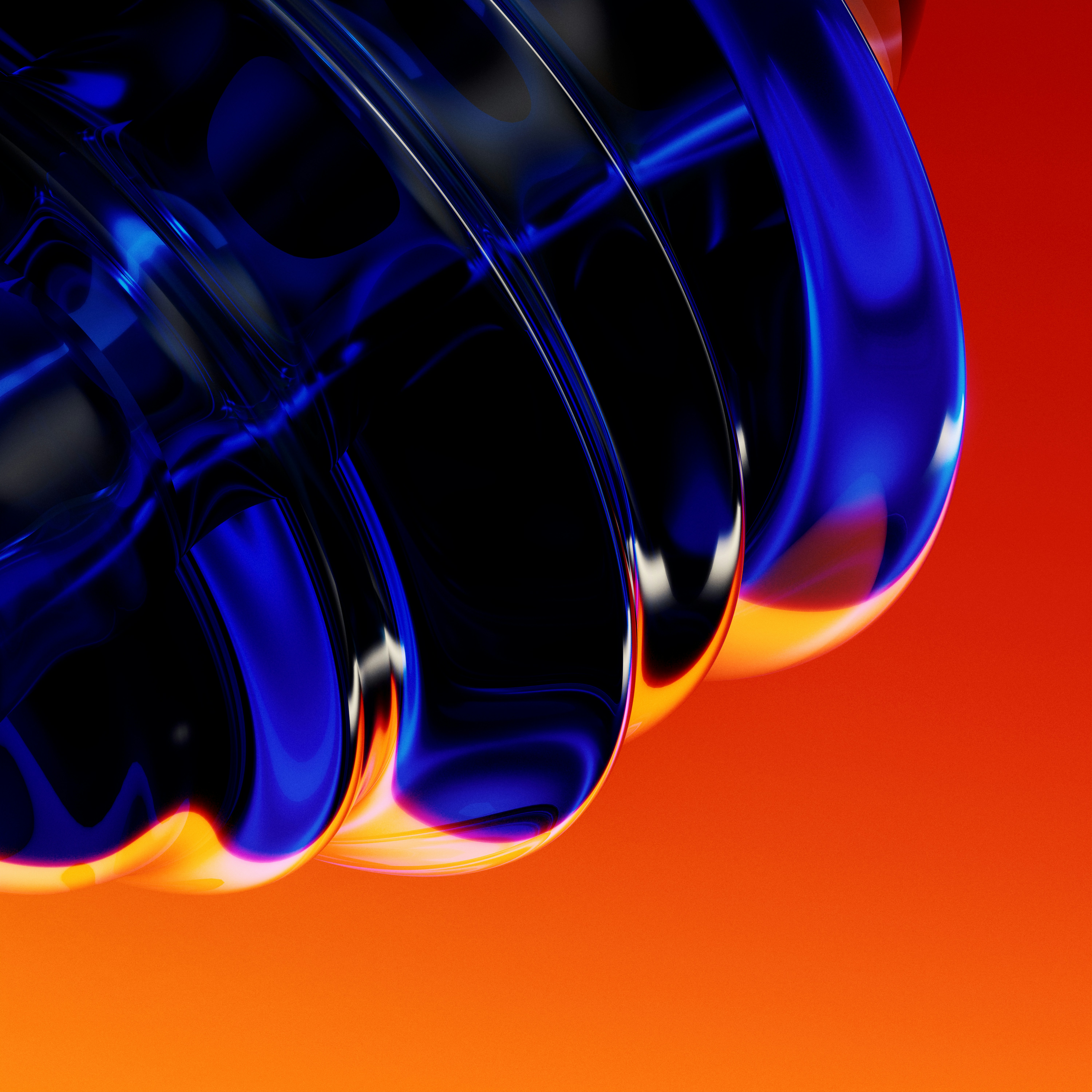 Abstract blue glass forms against an orange background