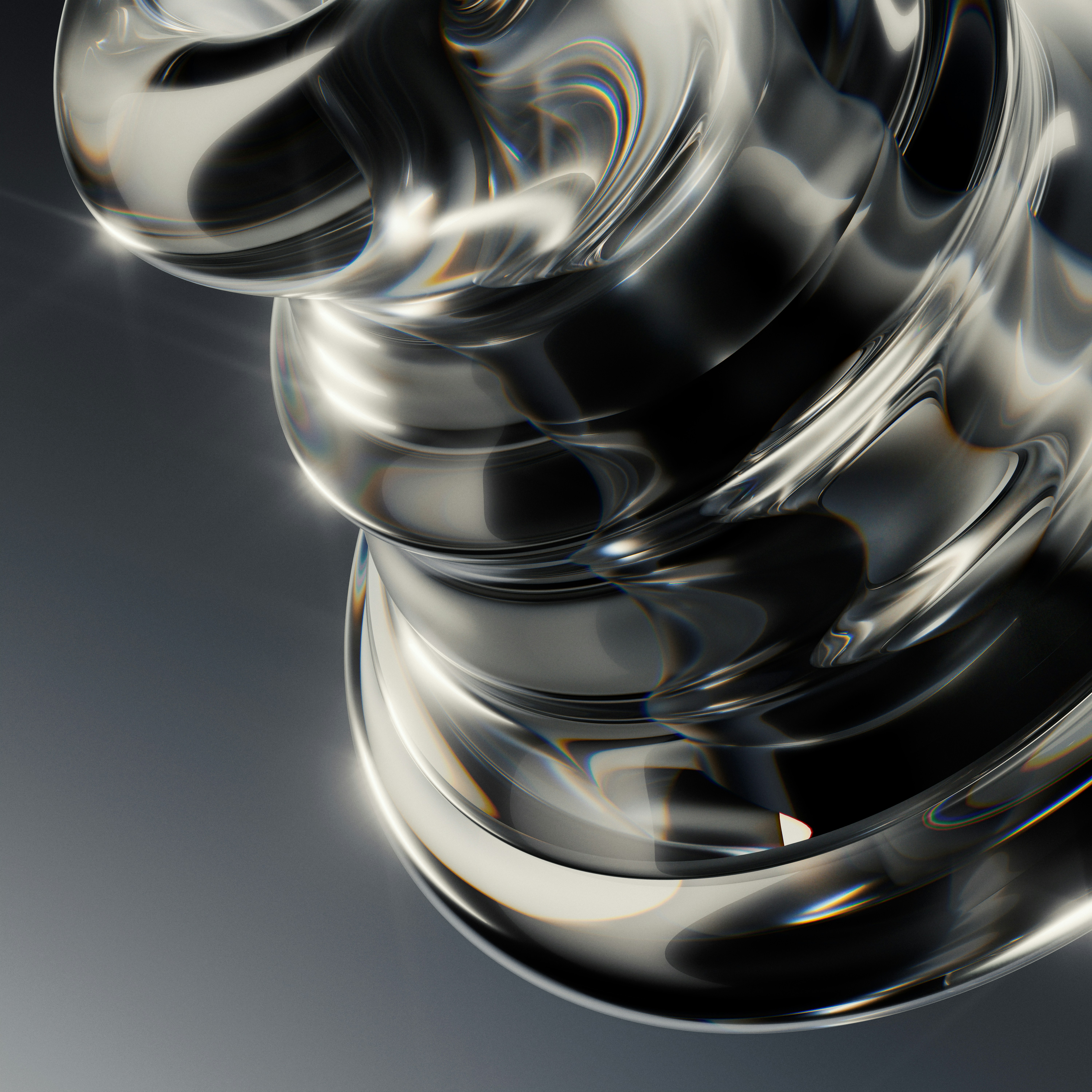 Shiny clear spiral abstract object with reflections