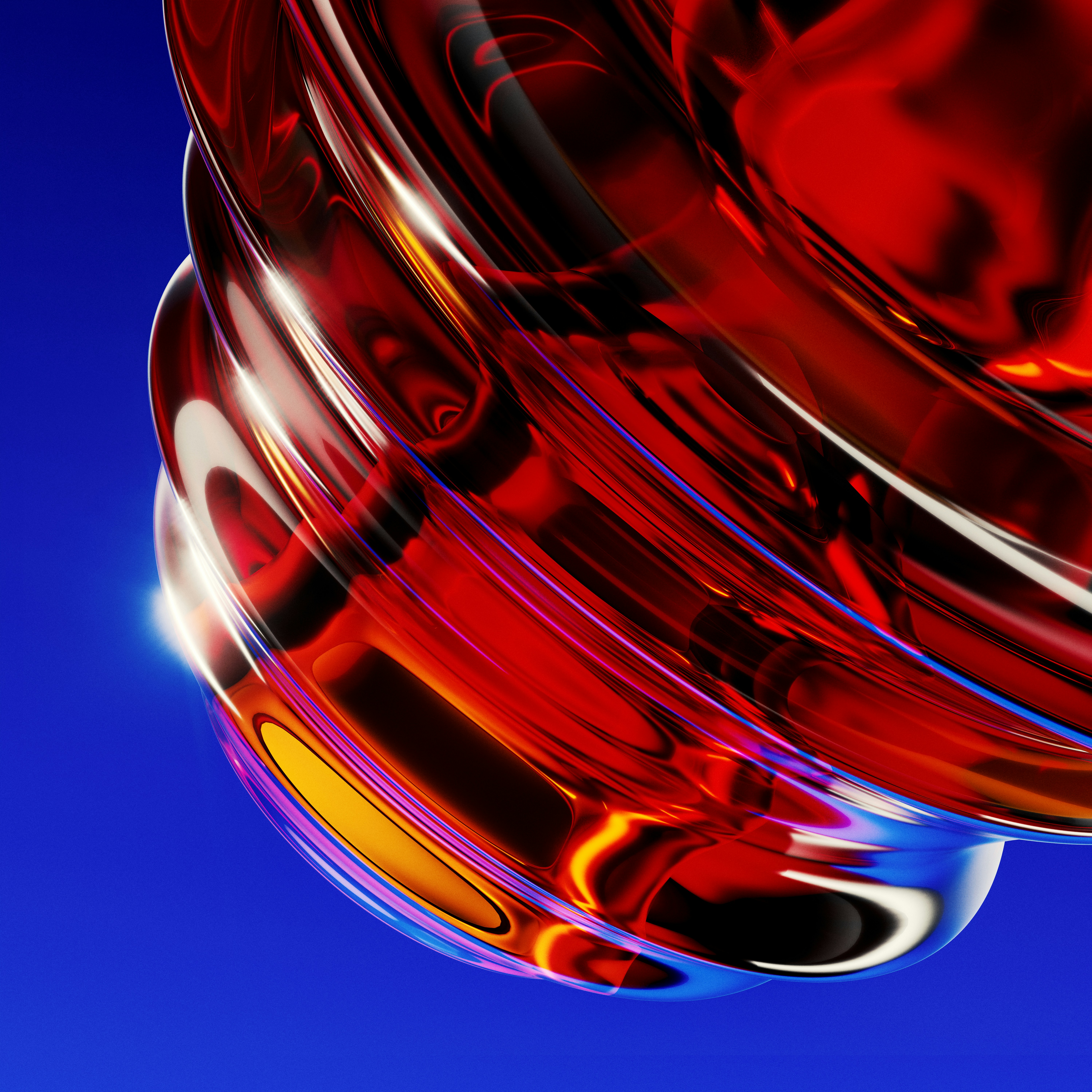 Vibrant red and orange abstract spiral on blue