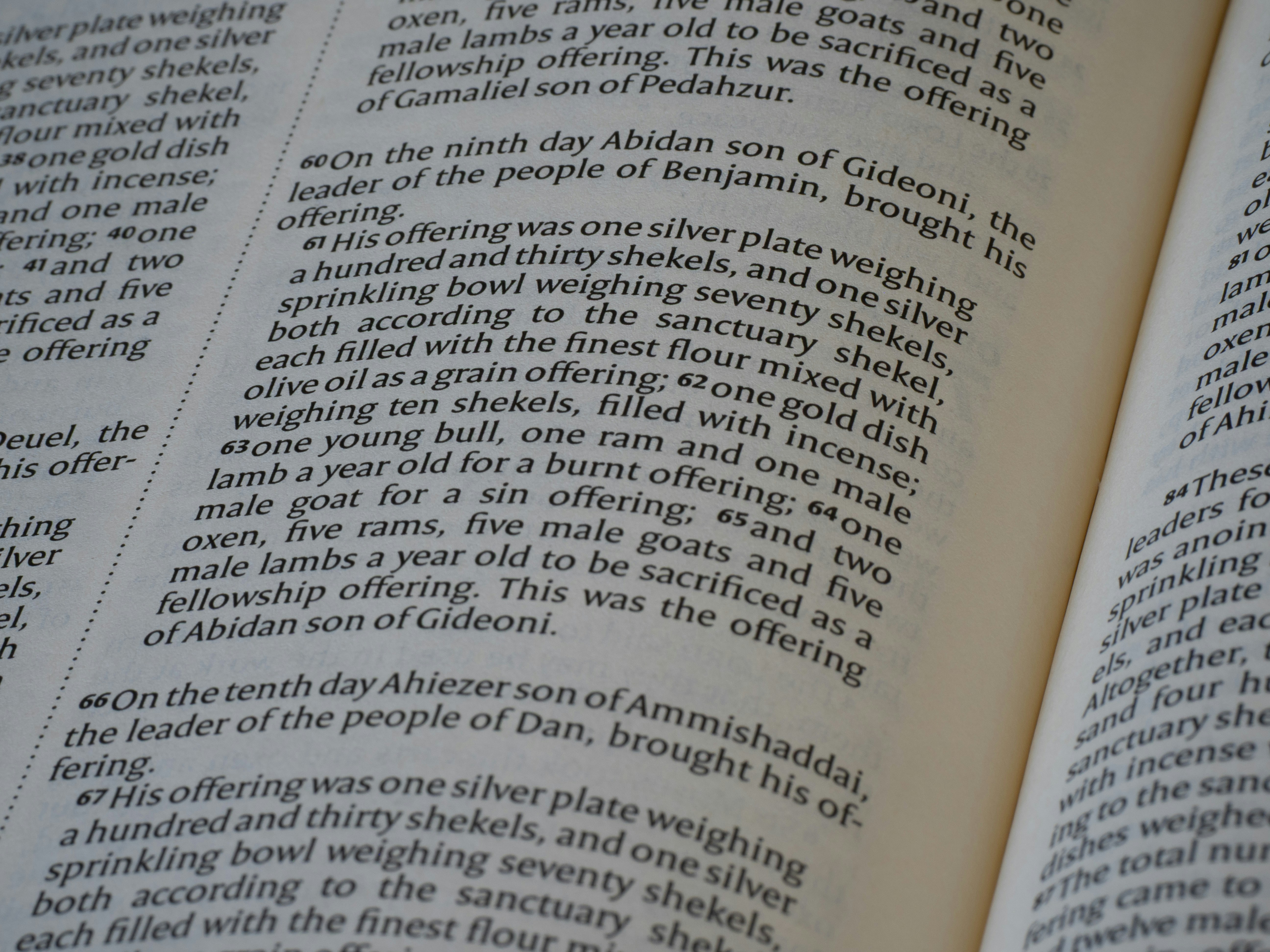Close-up of open book pages with dense text.