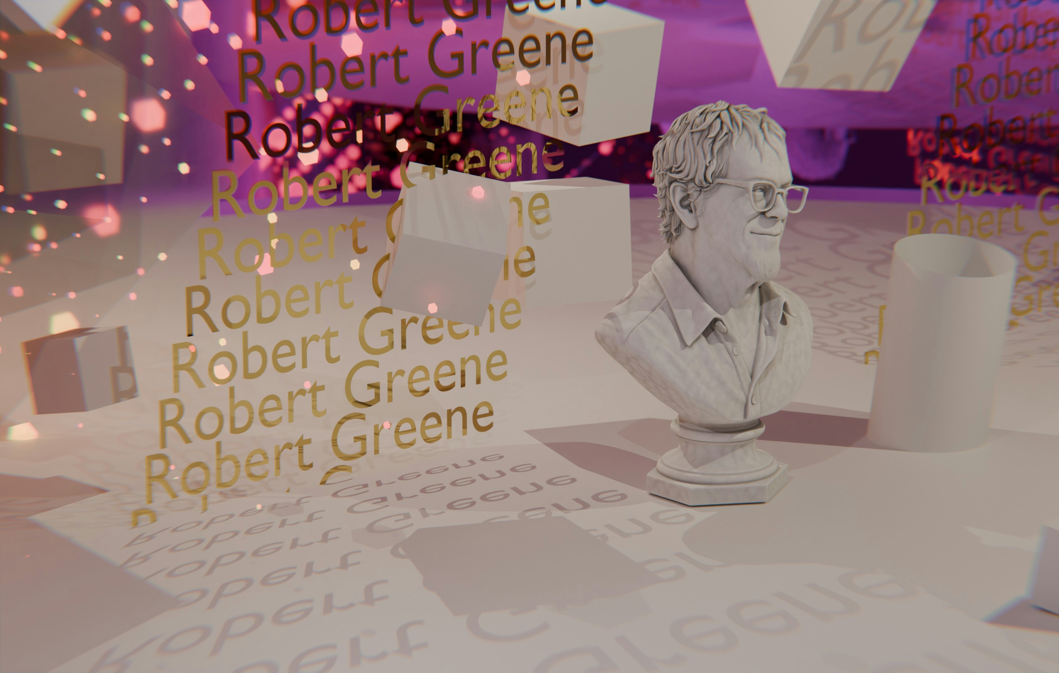 Robert greene bust amidst text and abstract elements