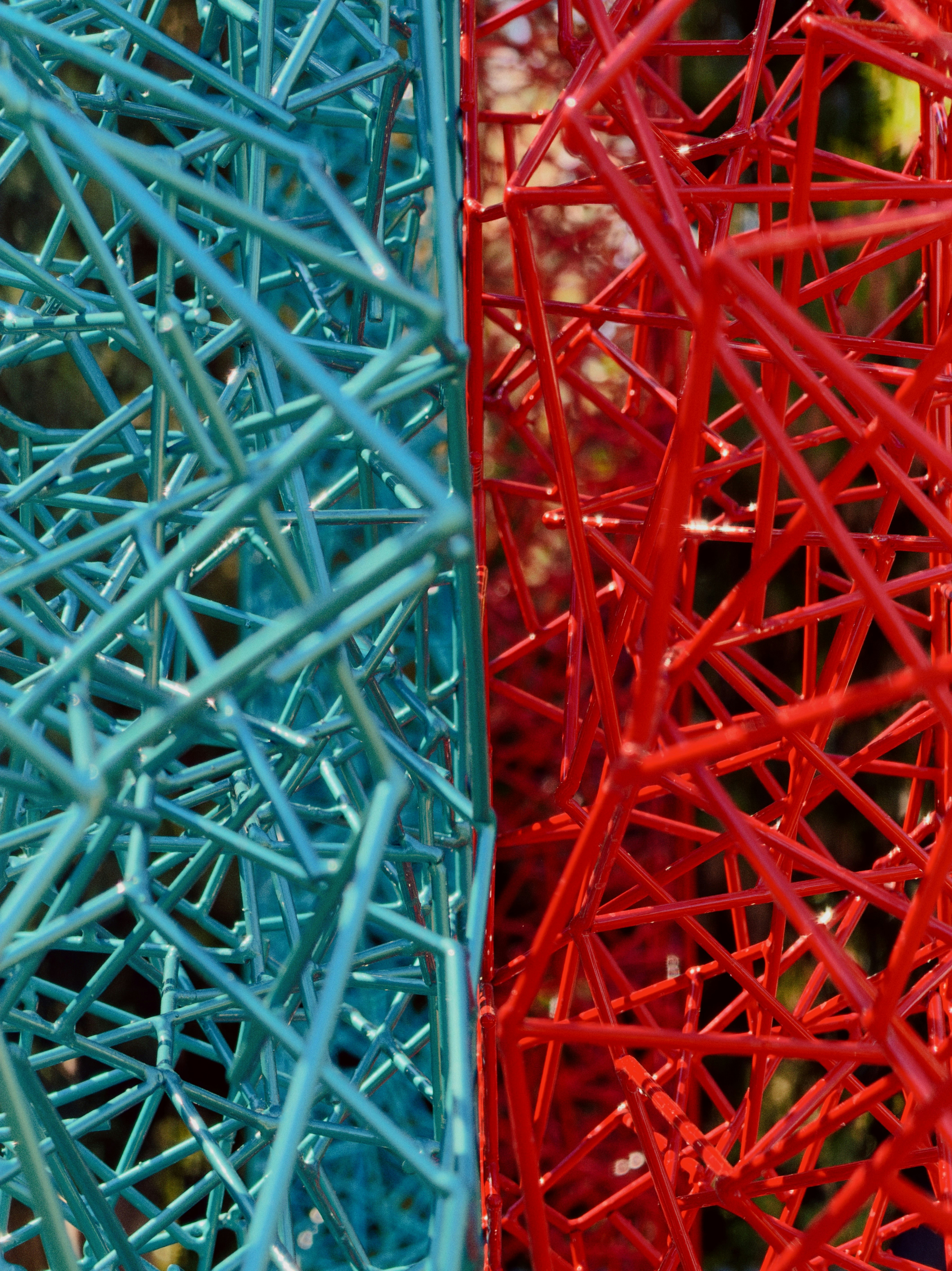 Intertwined blue and red abstract patterns