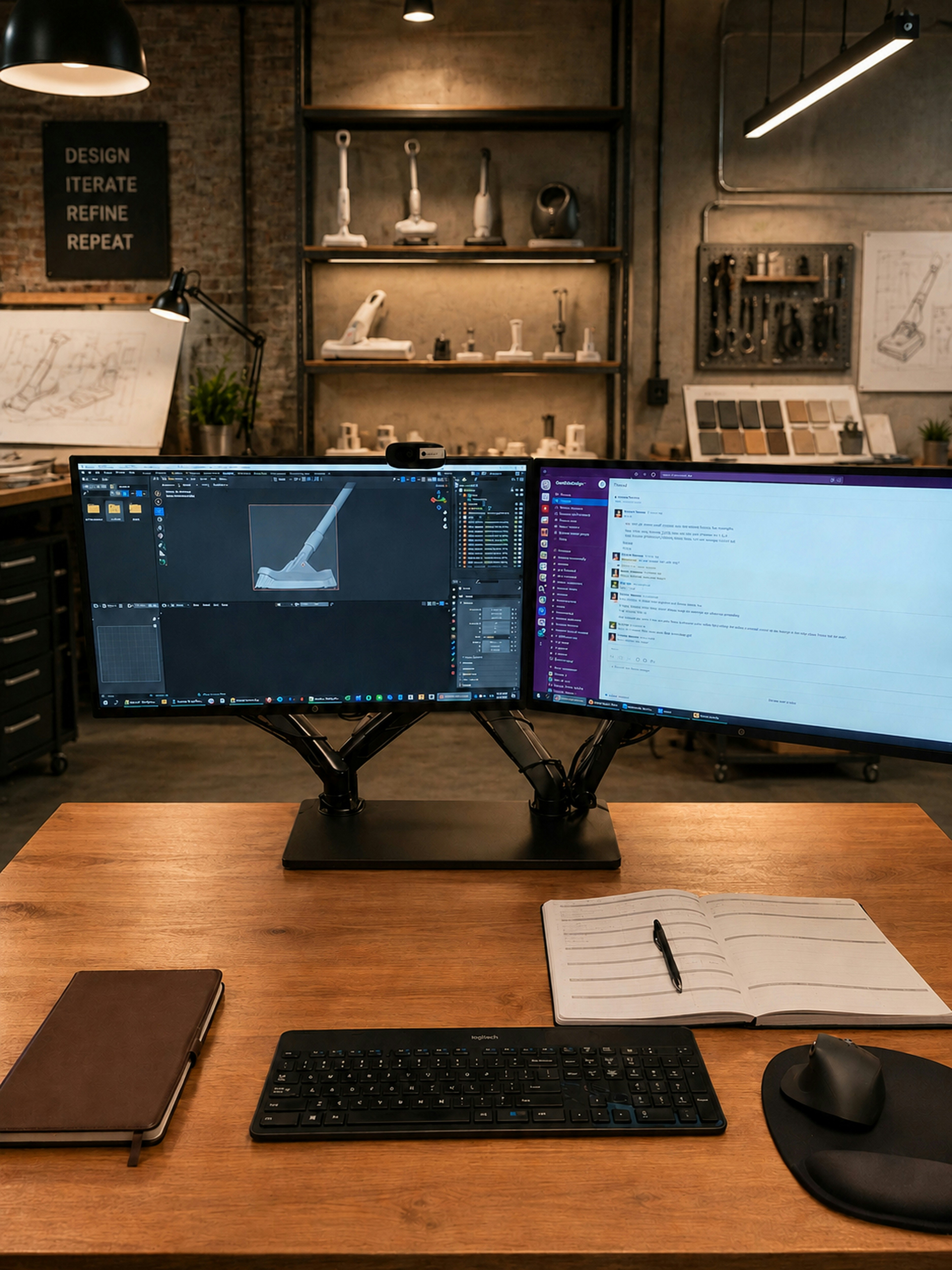 Office worker adjusting dual screen setup for improved monitor alignment and posture.