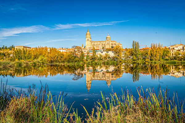 The cathedral reflected in the Tormes — Salamanca, Spain