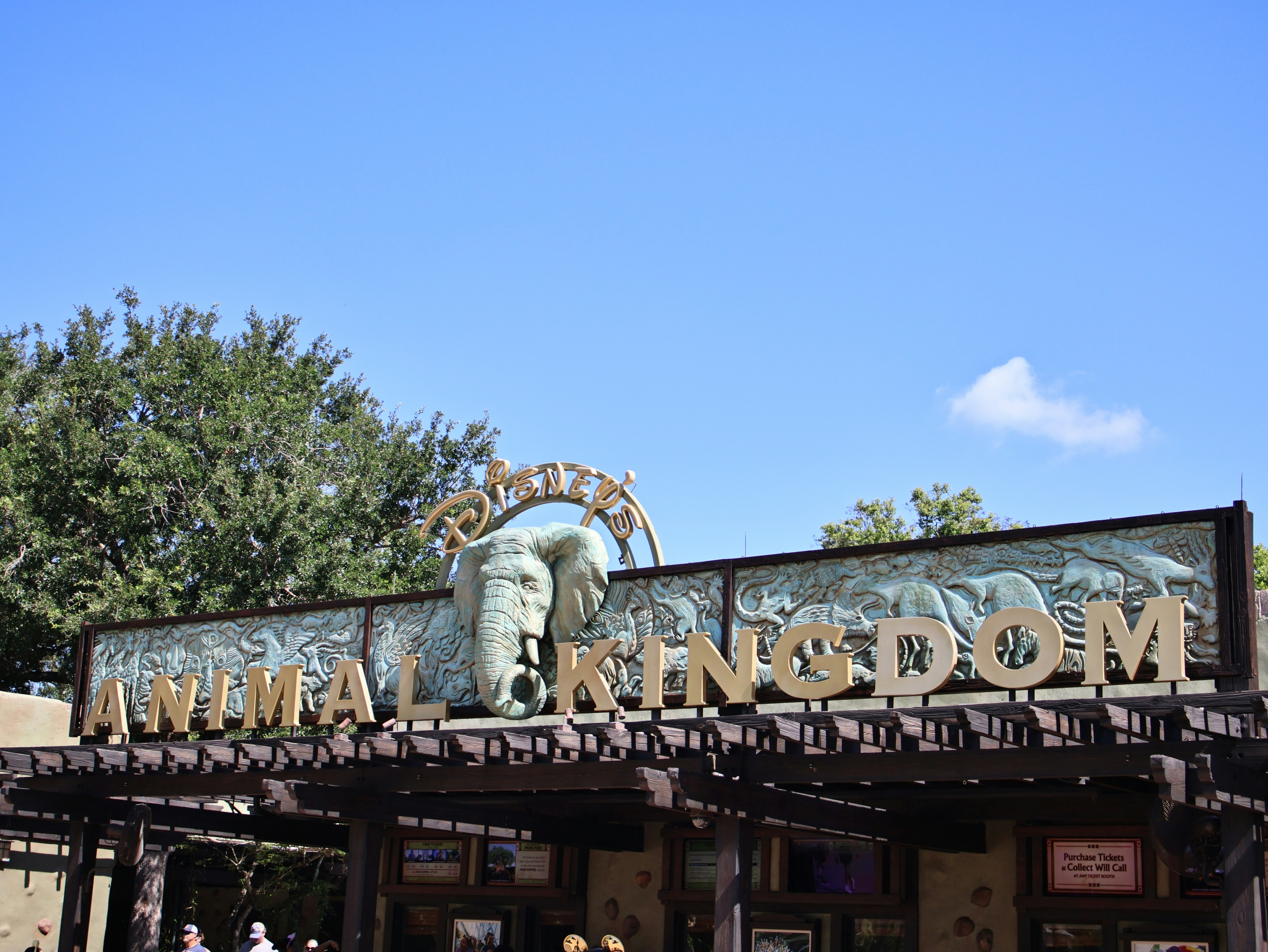 The animal kingdom theme park entrance sign with an elephant.