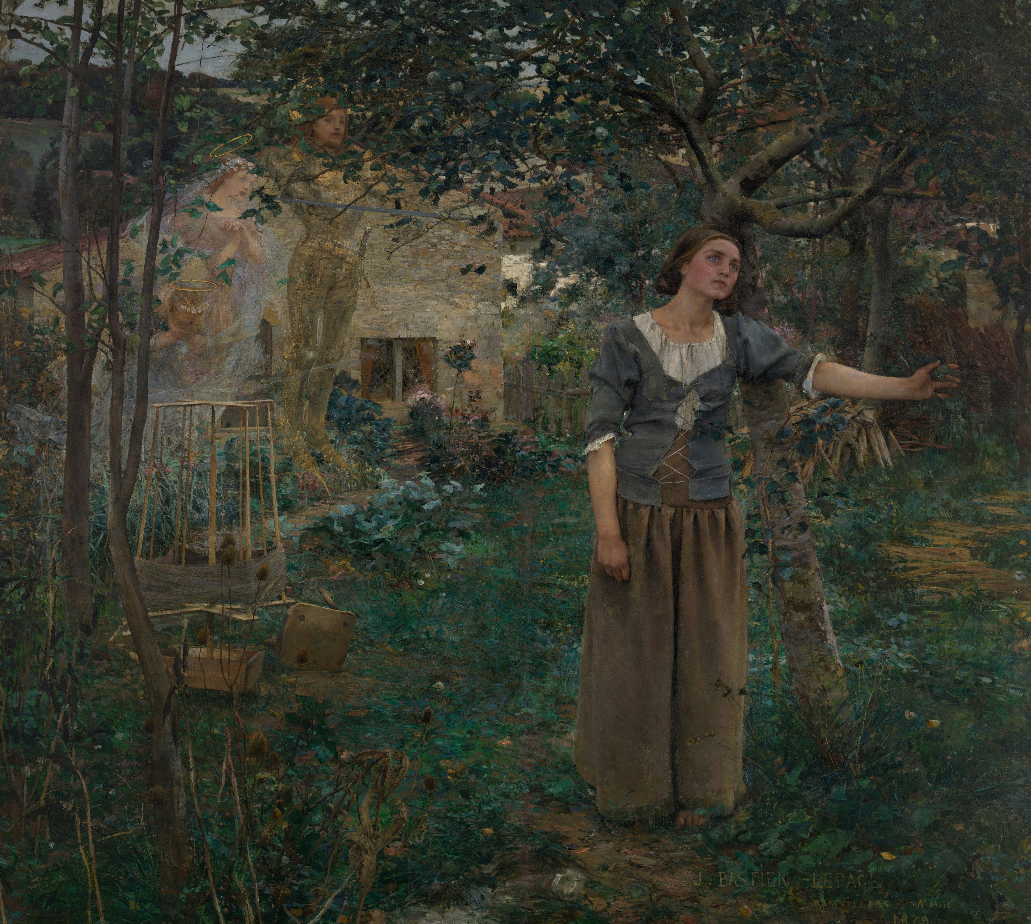 Young woman standing in a lush garden near a house