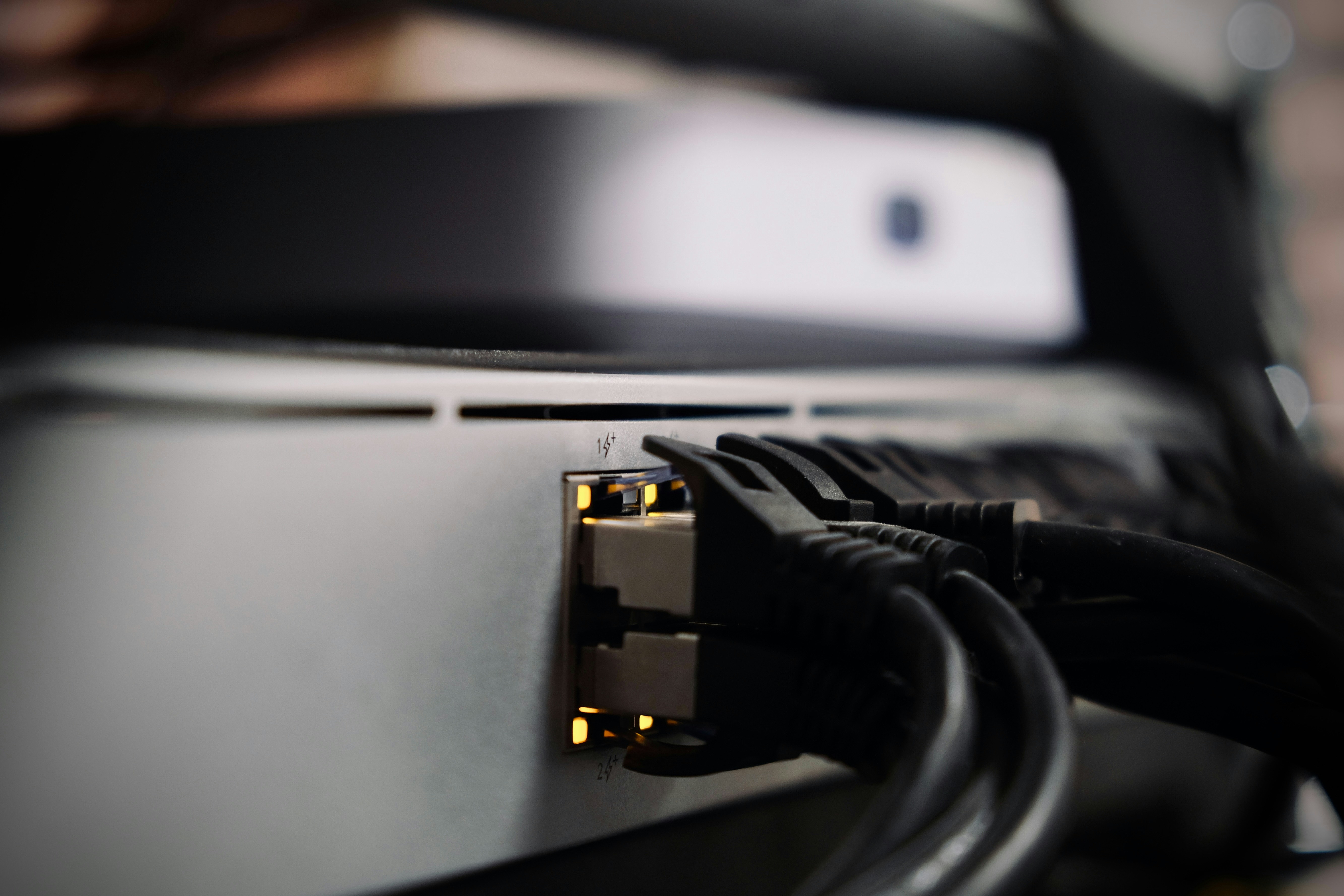 rear ports connectivity hub cables plugged in close up