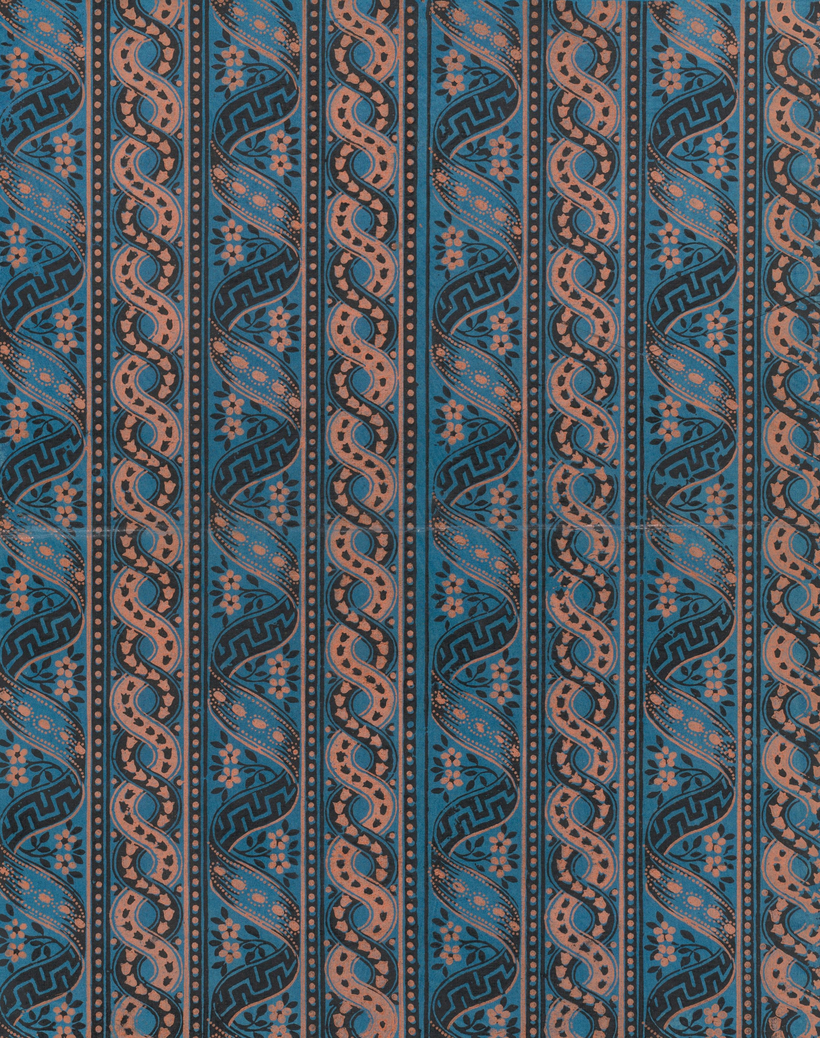 Intricate blue and brown vertical striped pattern