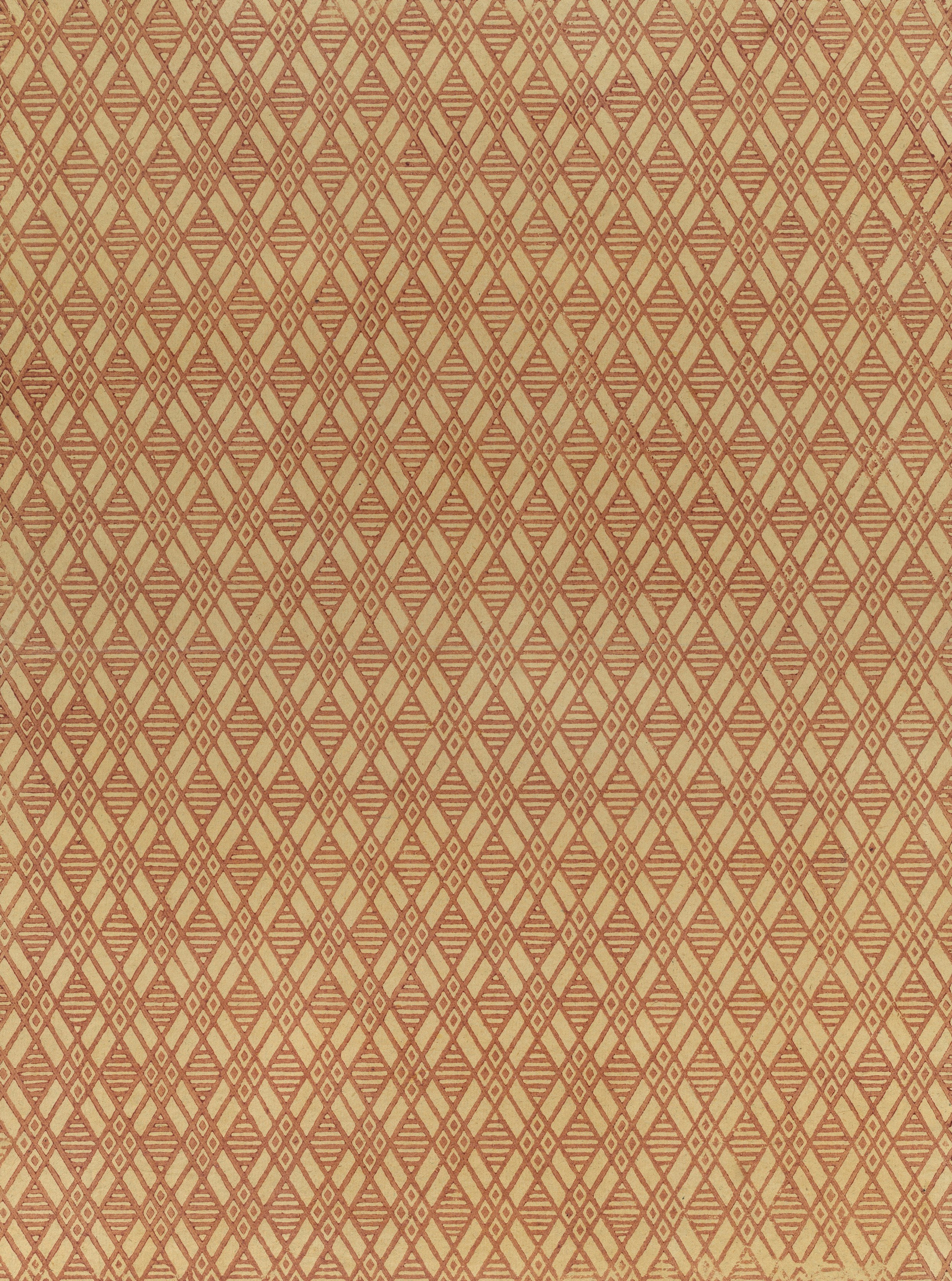 A reddish-brown background with a beige diamond grid pattern