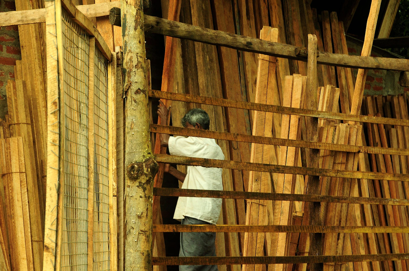 Custom hardwood pieces being handled at the mill